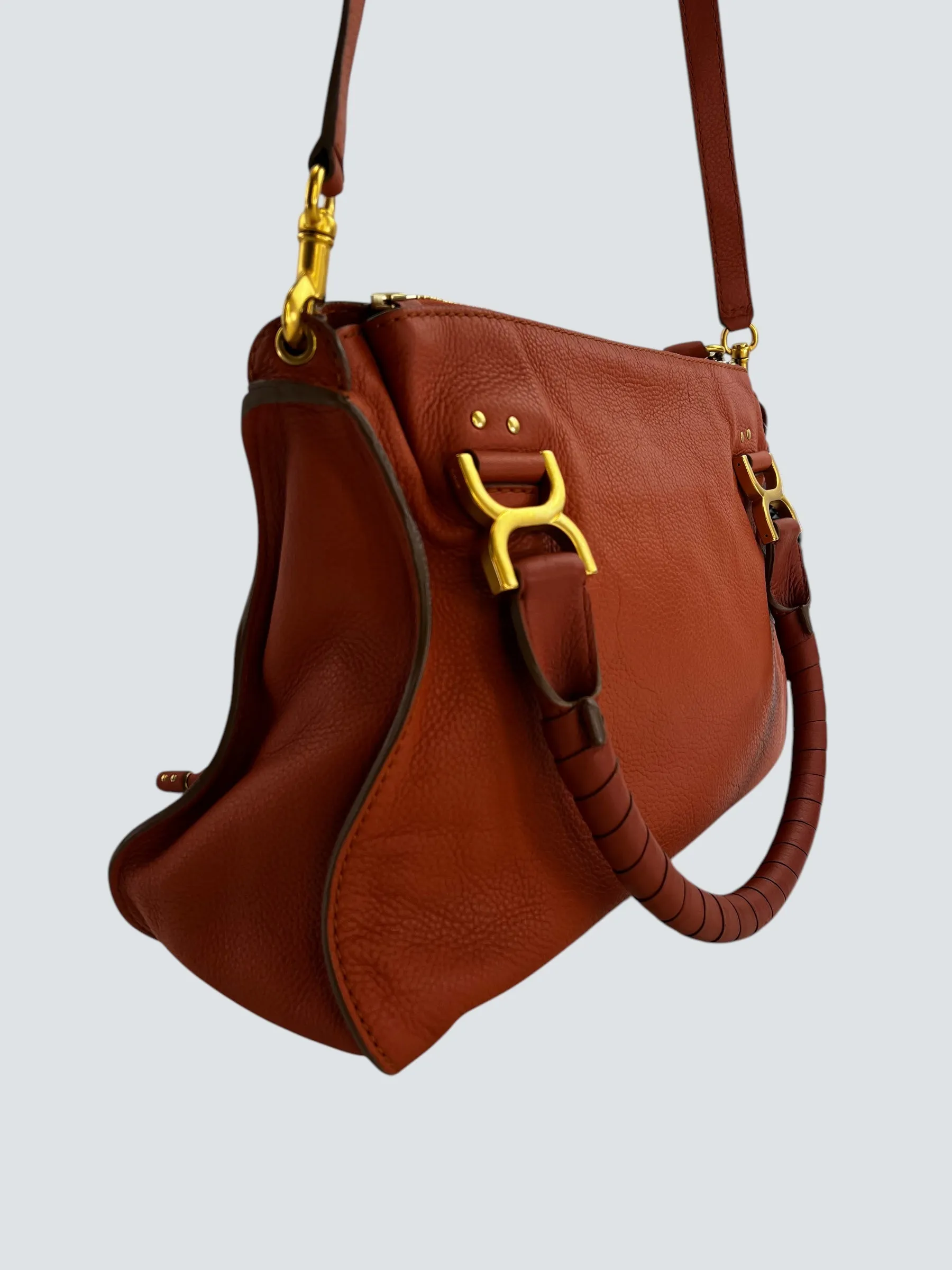 Chloe Orange Leather Marcie Tote Crossbody Handbag