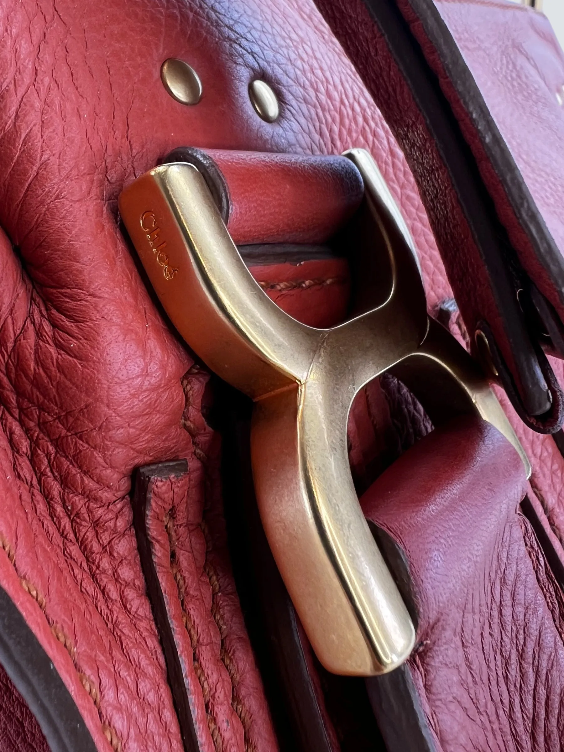 Chloe Orange Leather Marcie Tote Crossbody Handbag