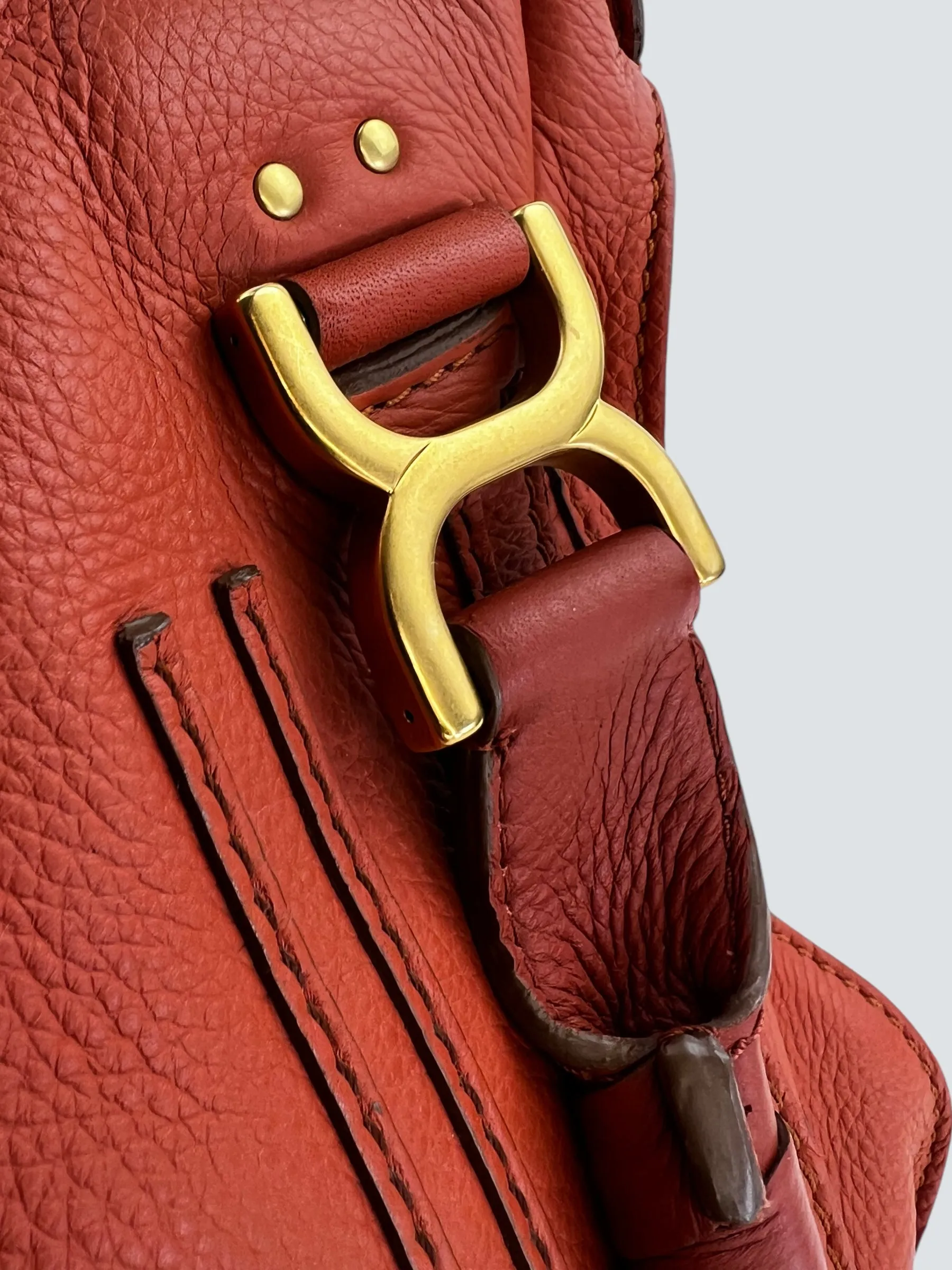 Chloe Orange Leather Marcie Tote Crossbody Handbag
