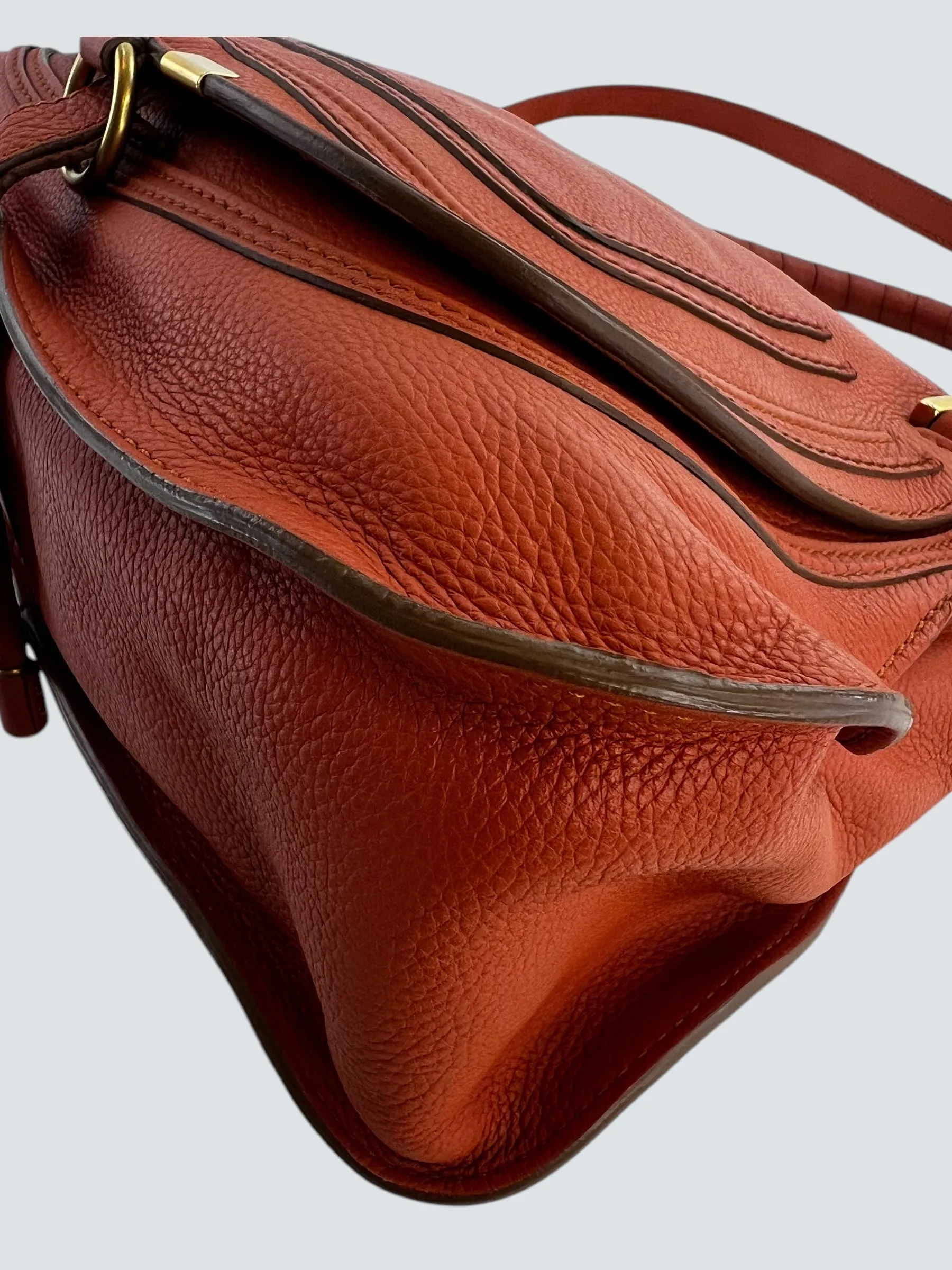 Chloe Orange Leather Marcie Tote Crossbody Handbag