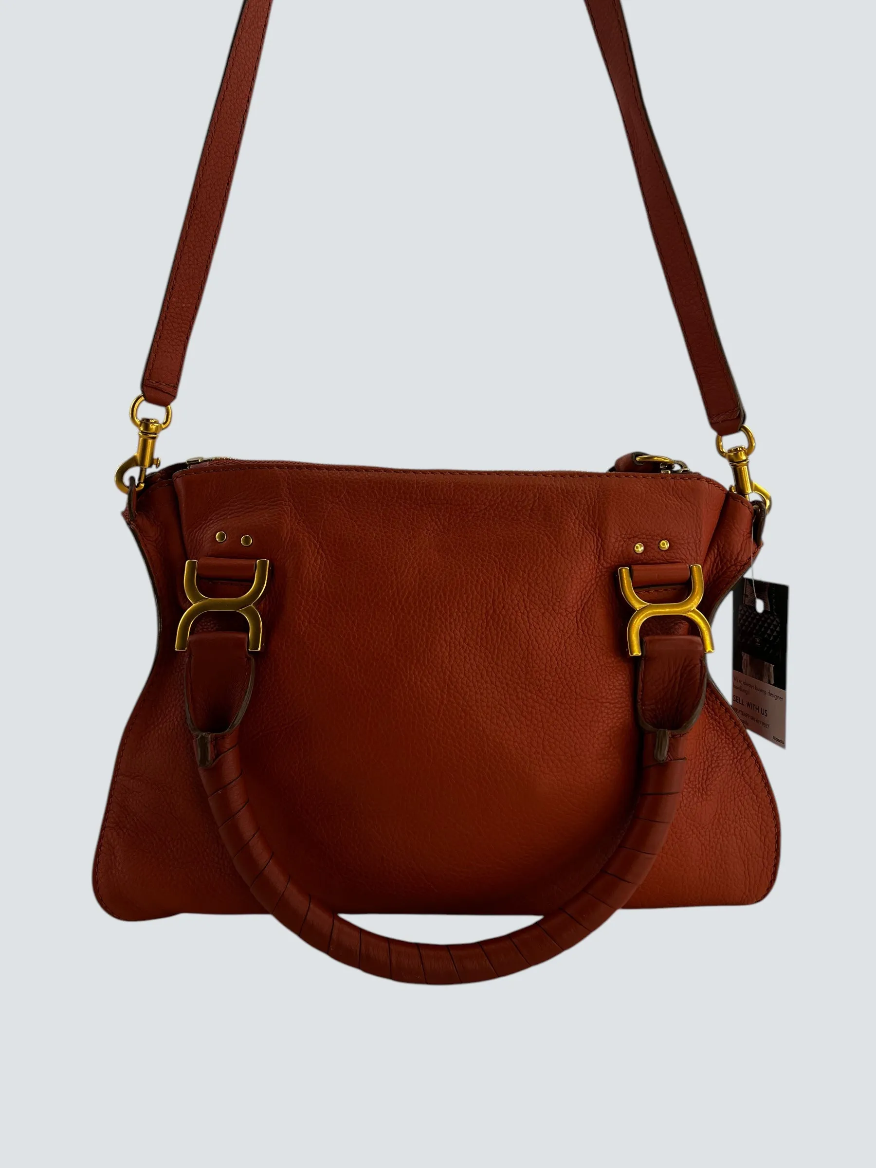 Chloe Orange Leather Marcie Tote Crossbody Handbag