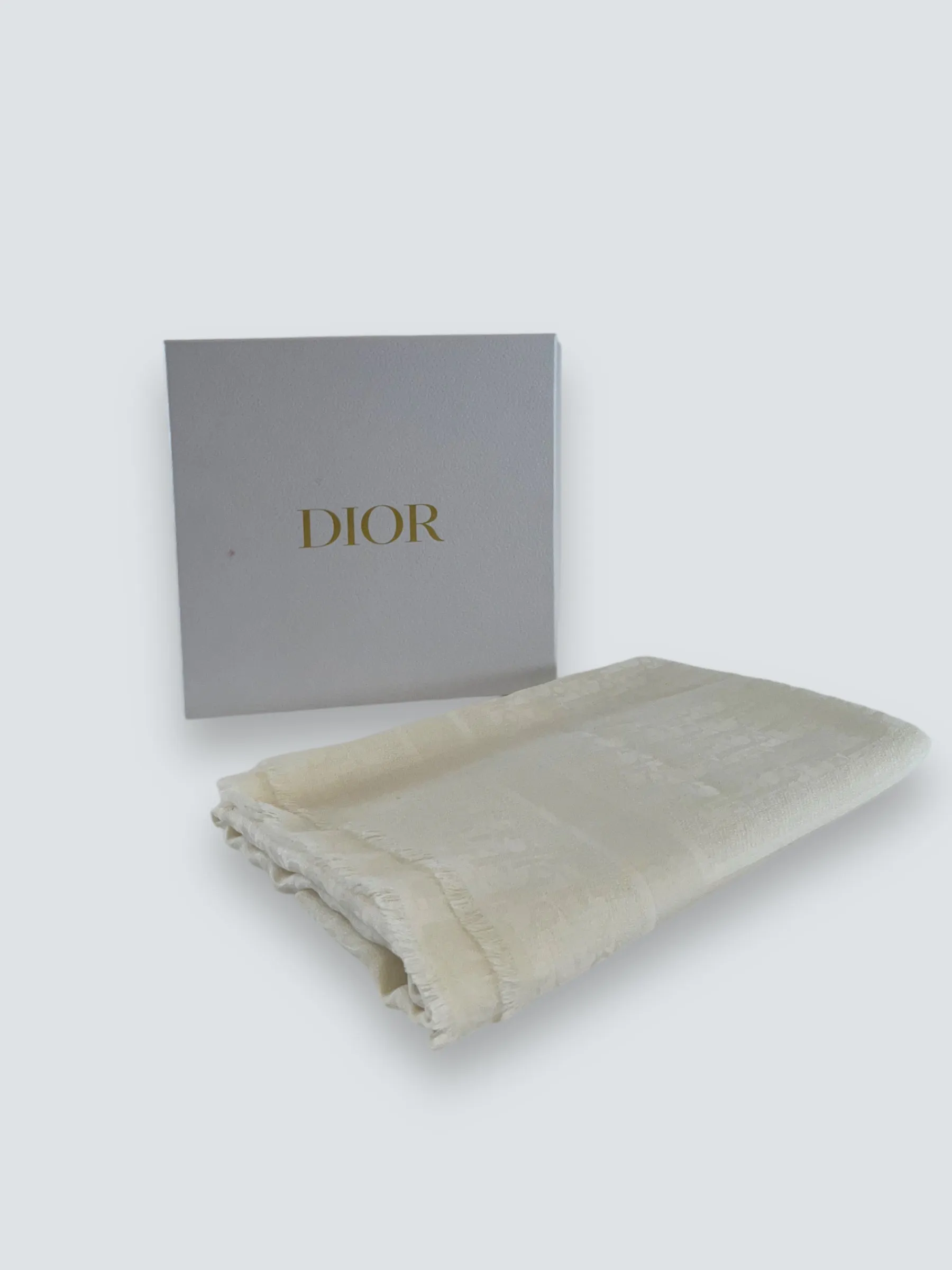 Christian Dior Cream Oblique Silk & Cashmere Shawl