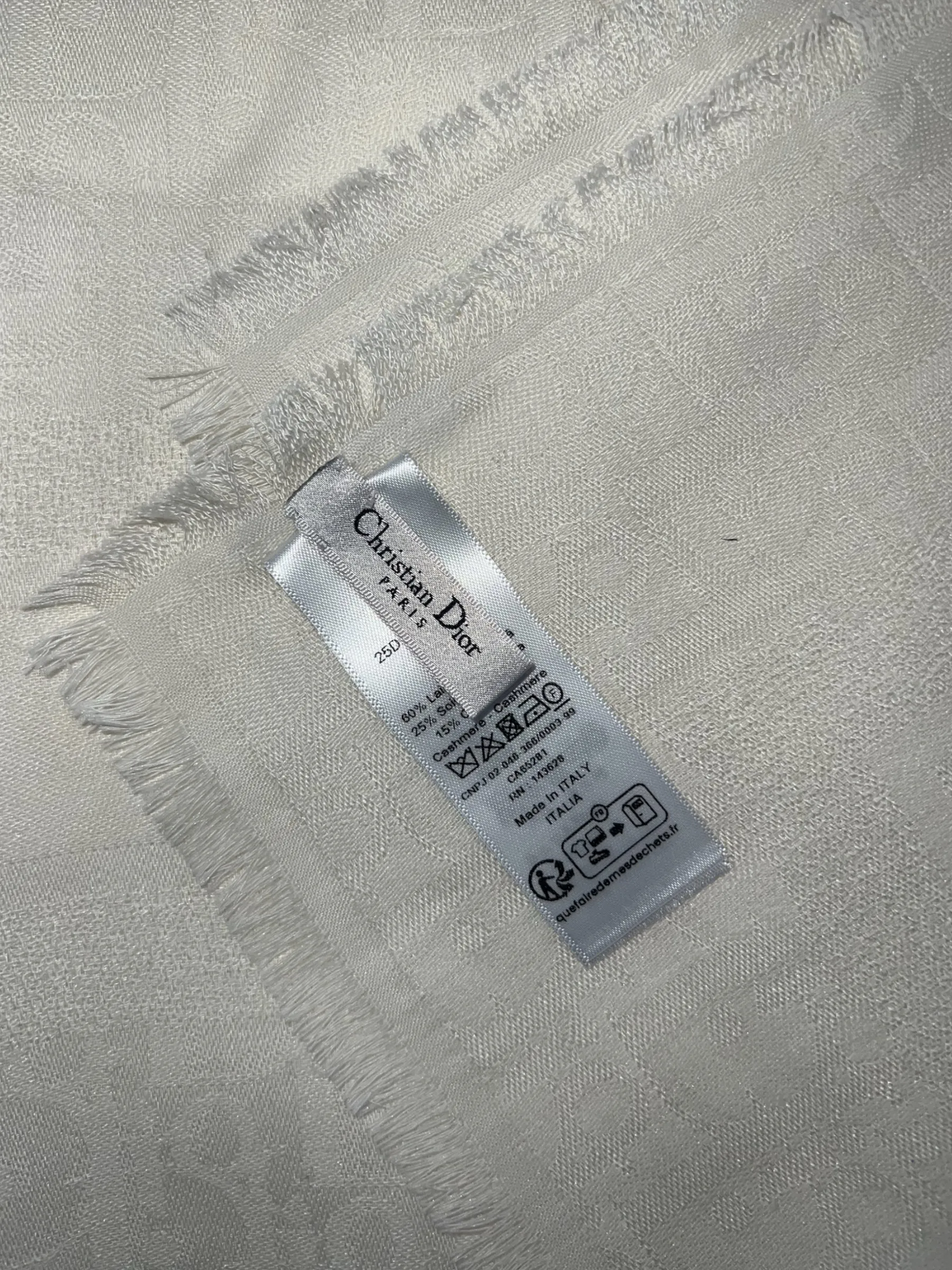 Christian Dior Cream Oblique Silk & Cashmere Shawl