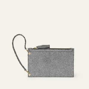 Clover Pouch | Black and White Shagreen with Gold hardware