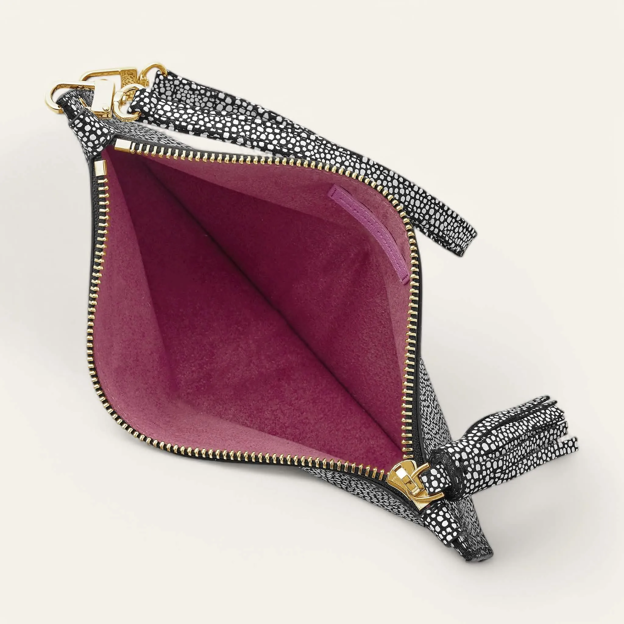 Clover Pouch | Black and White Shagreen with Gold hardware