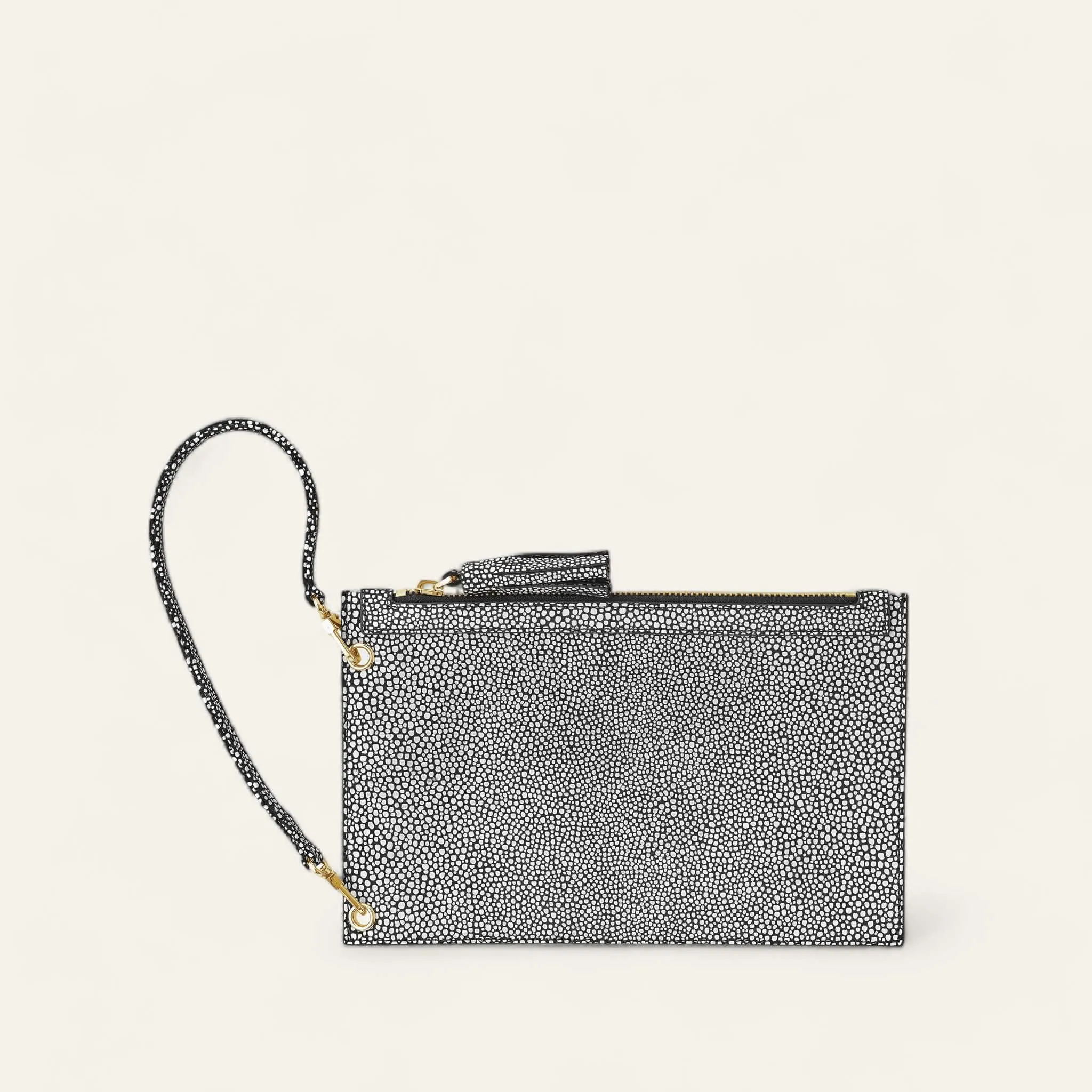 Clover Pouch | Black and White Shagreen with Gold hardware