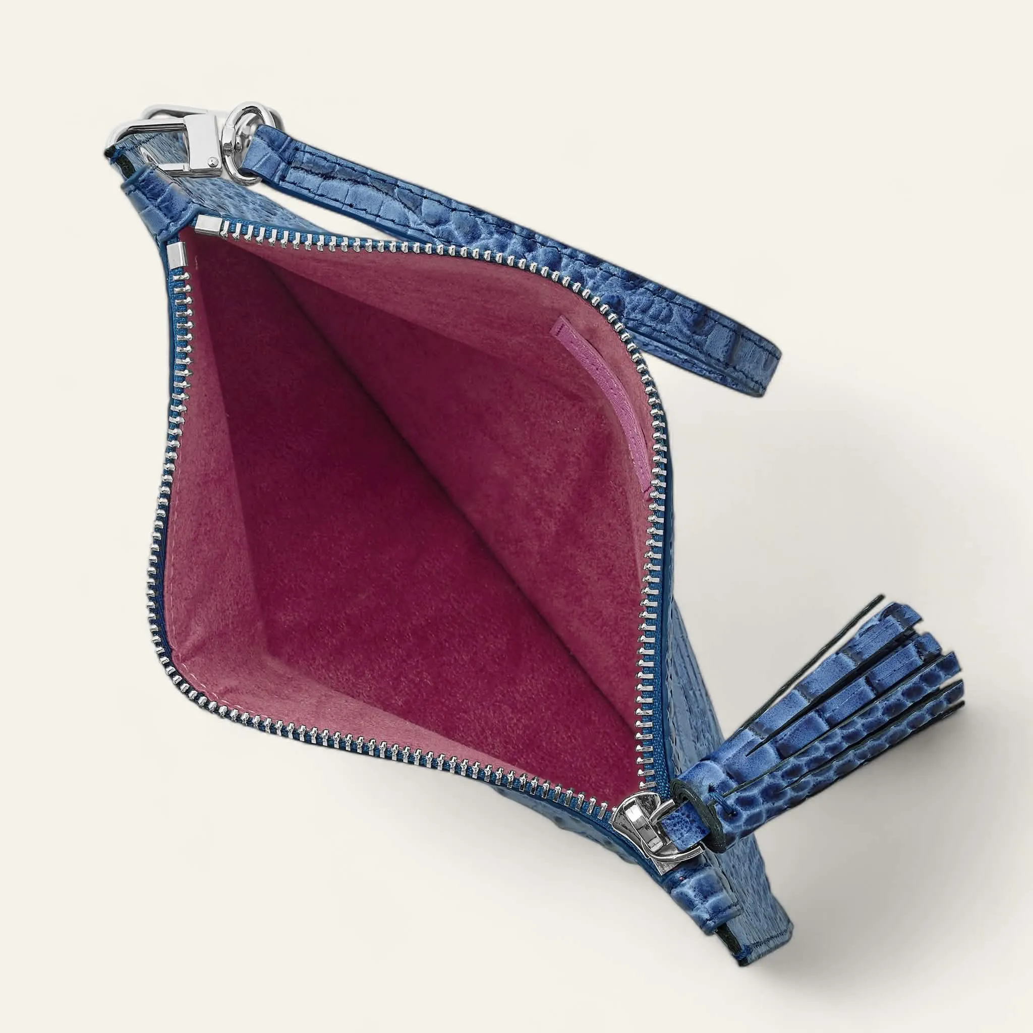Clover Pouch | Indigo Croco with Silver hardware