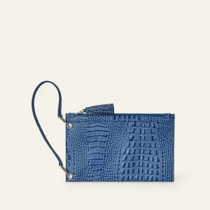 Clover Pouch | Indigo Croco with Silver hardware
