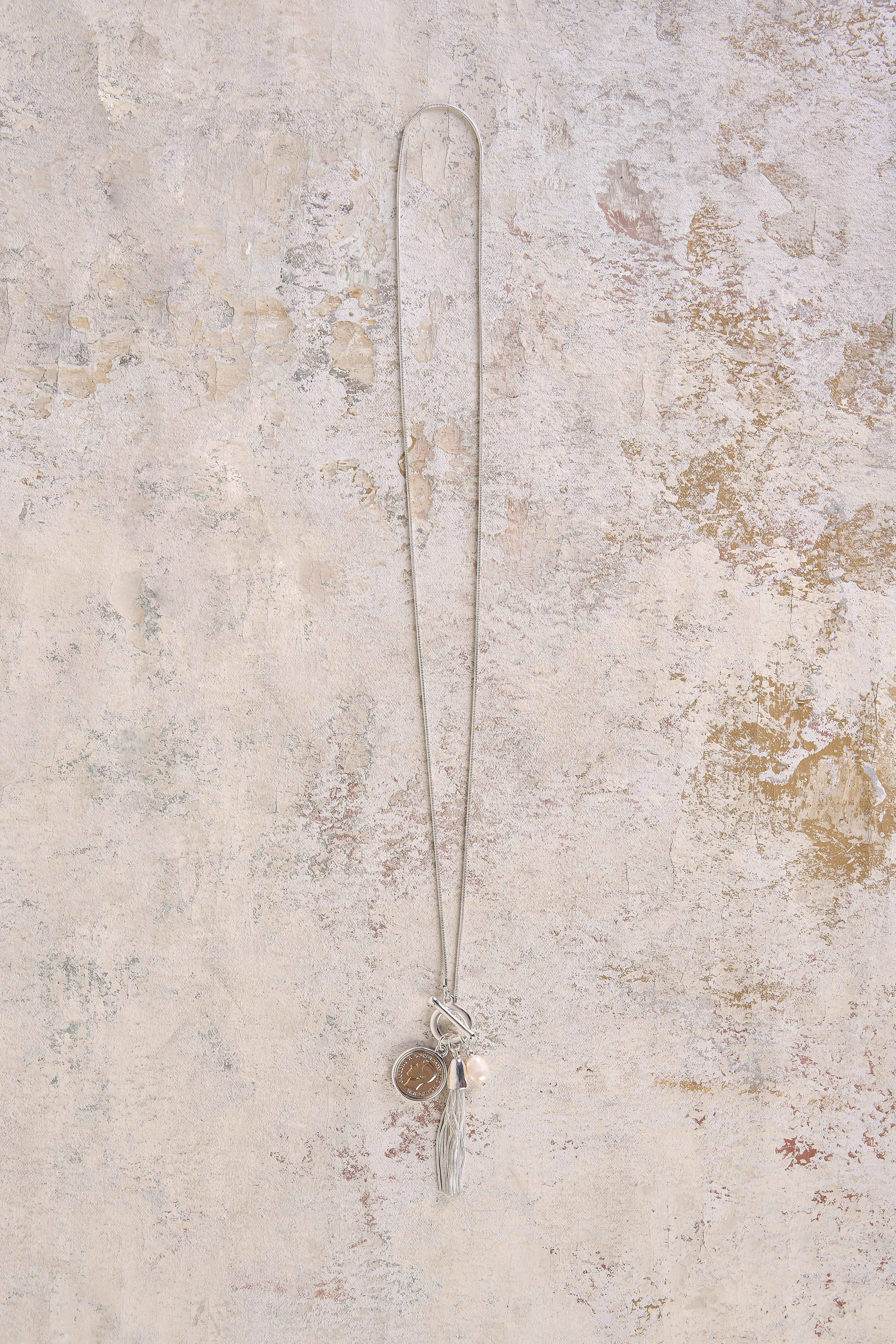 Coin & Tassel Pendant Necklace - Silver