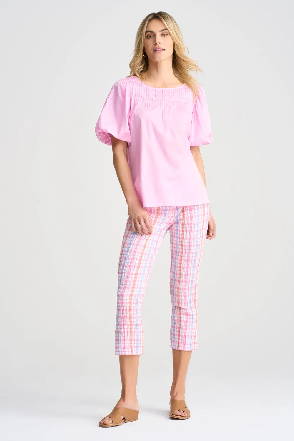 Cotton Puff Sleeve Top - Begonia Pink