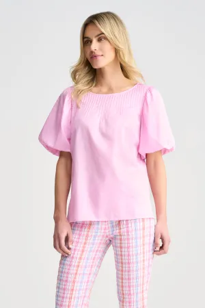Cotton Puff Sleeve Top - Begonia Pink