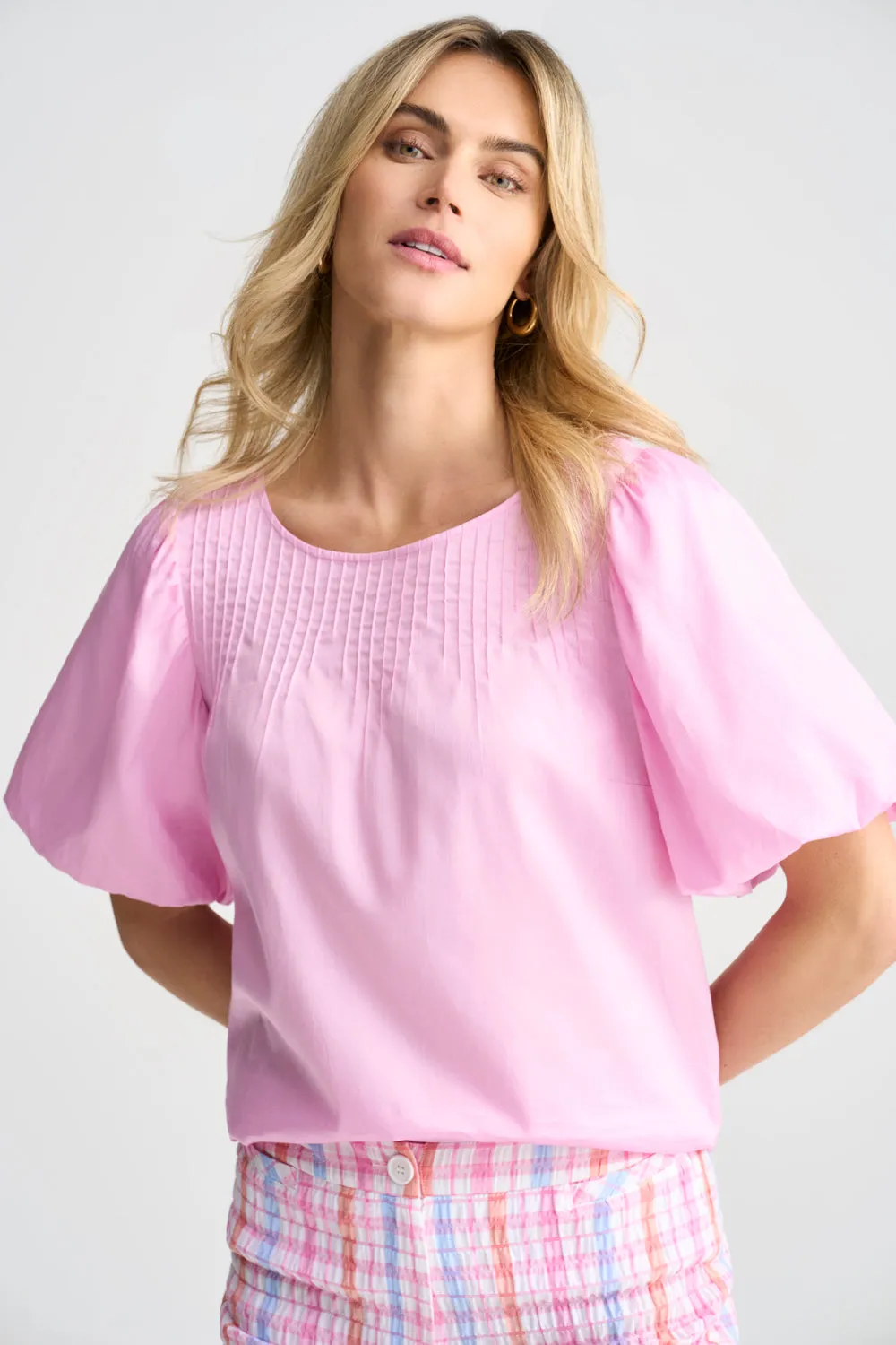 Cotton Puff Sleeve Top - Begonia Pink