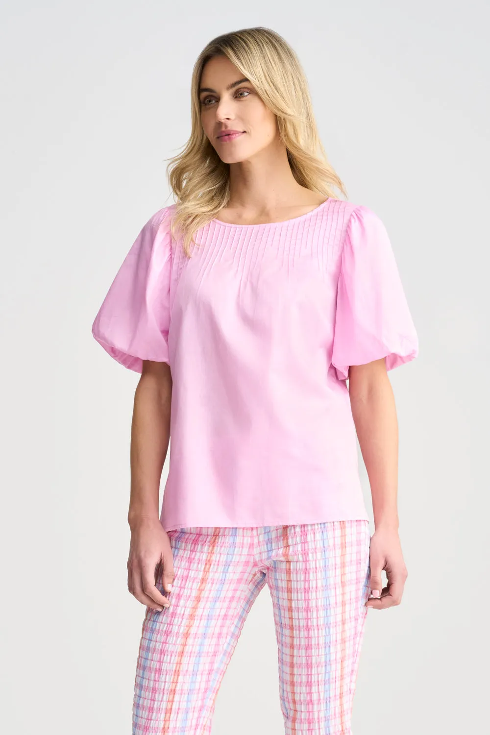 Cotton Puff Sleeve Top - Begonia Pink