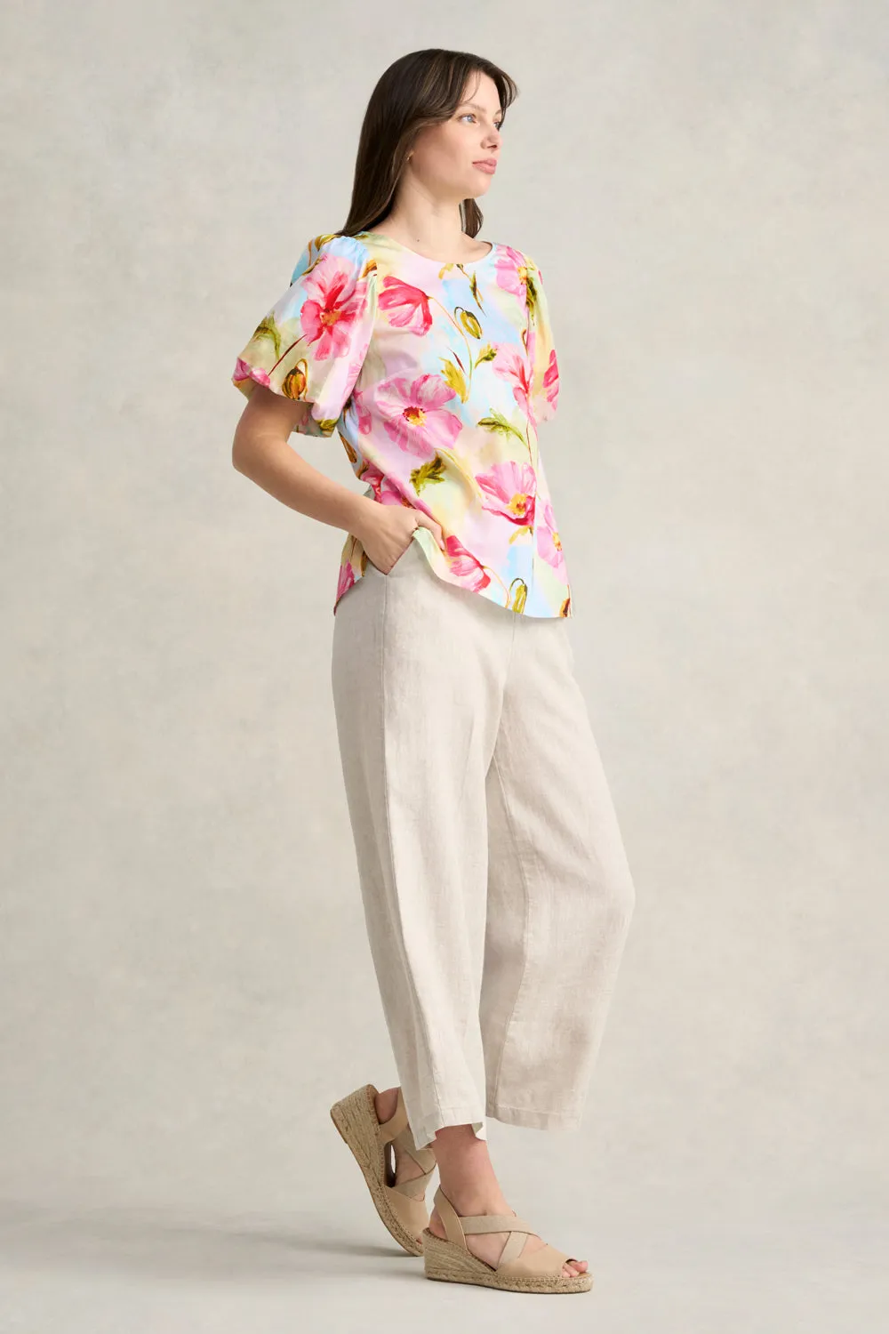 Cotton Puff Sleeve Top - Painterly Meadow