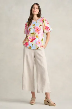 Cotton Puff Sleeve Top - Painterly Meadow