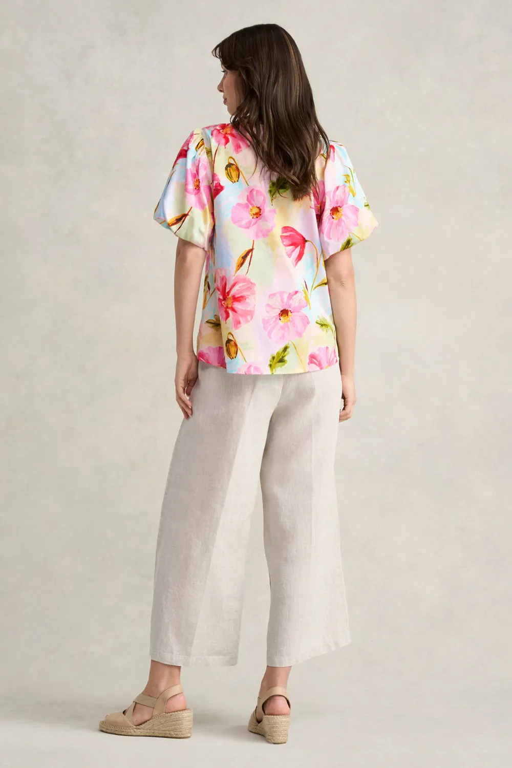 Cotton Puff Sleeve Top - Painterly Meadow