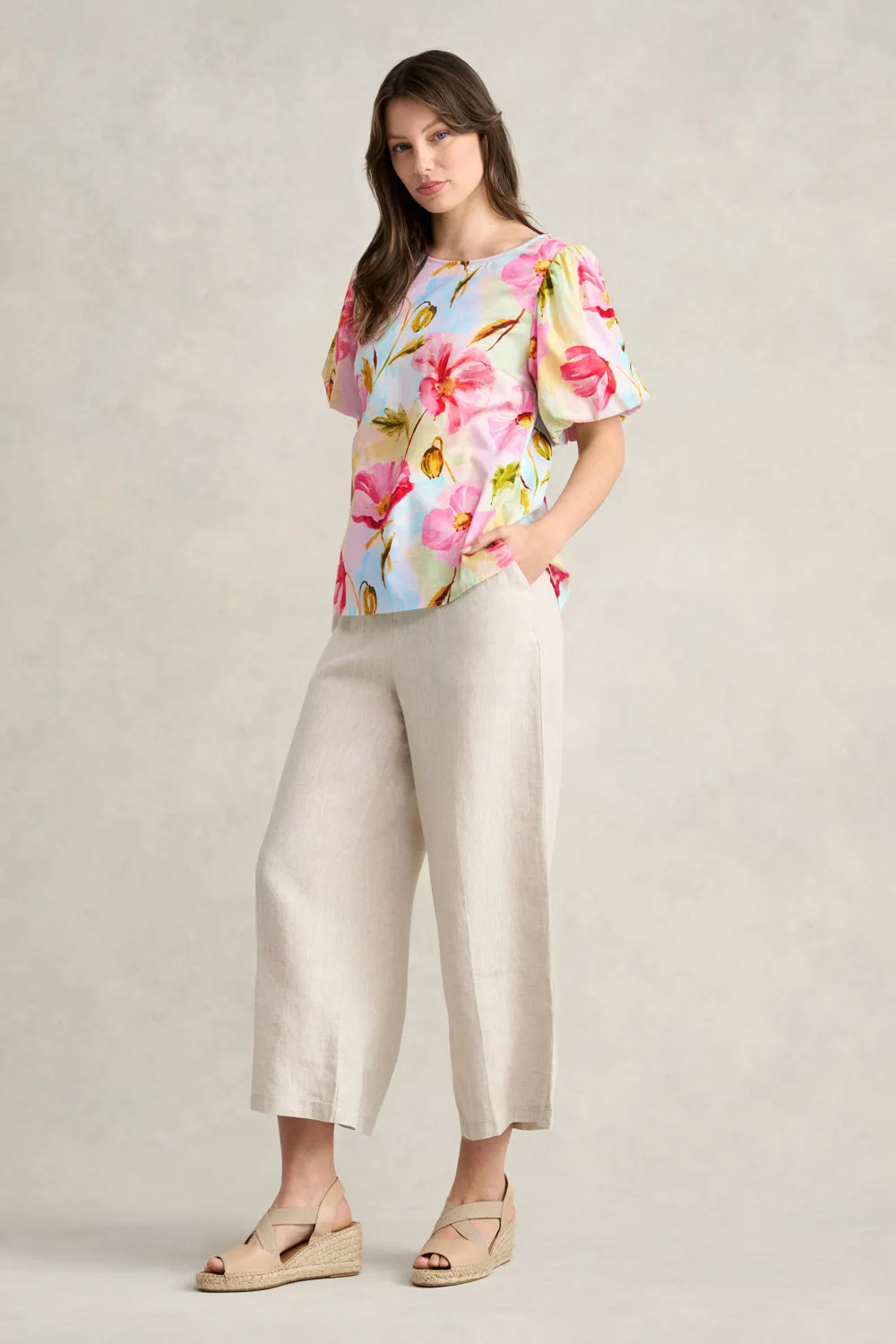 Cotton Puff Sleeve Top - Painterly Meadow