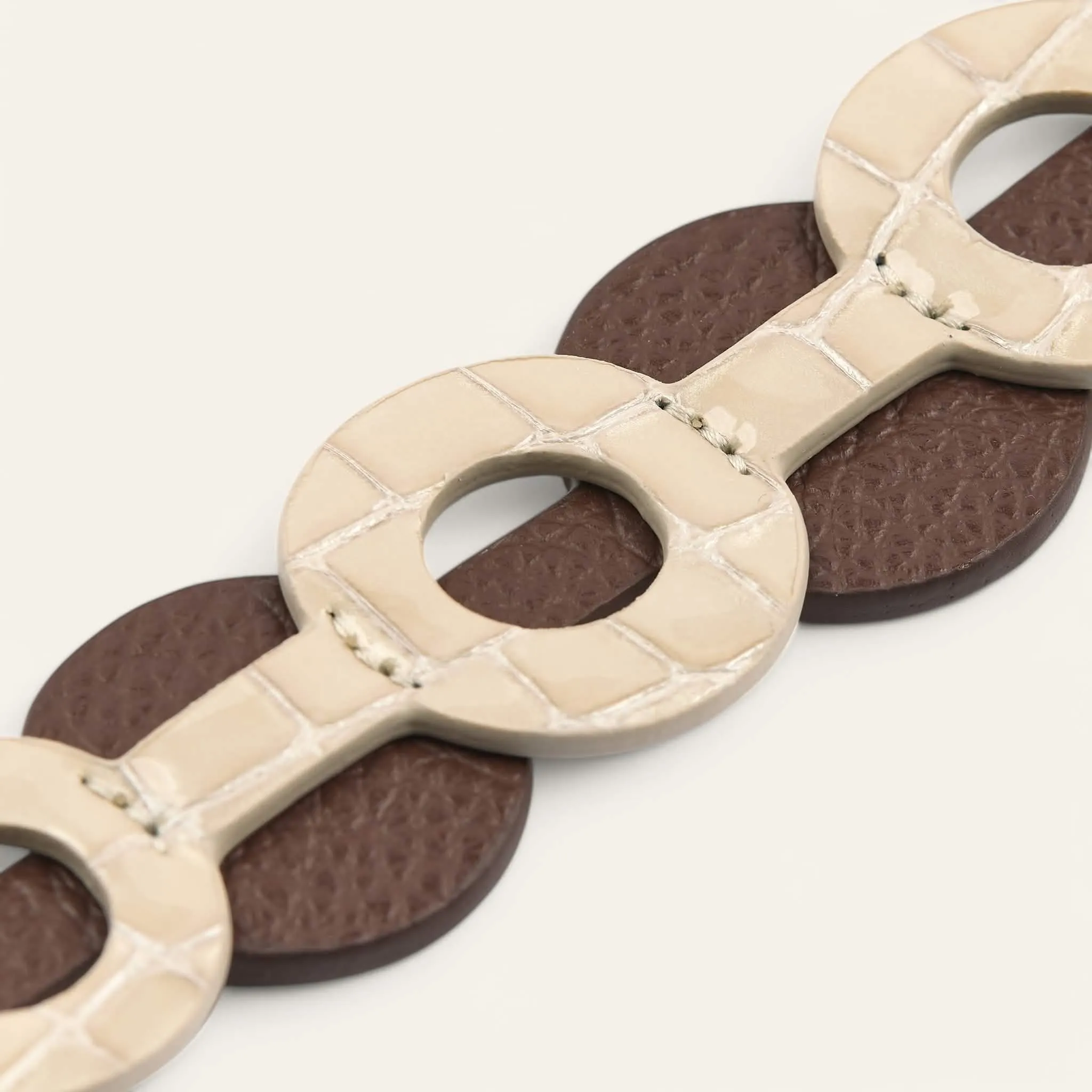 Deco Discs | Cream Patent Croc Chocolate with Gold hardware