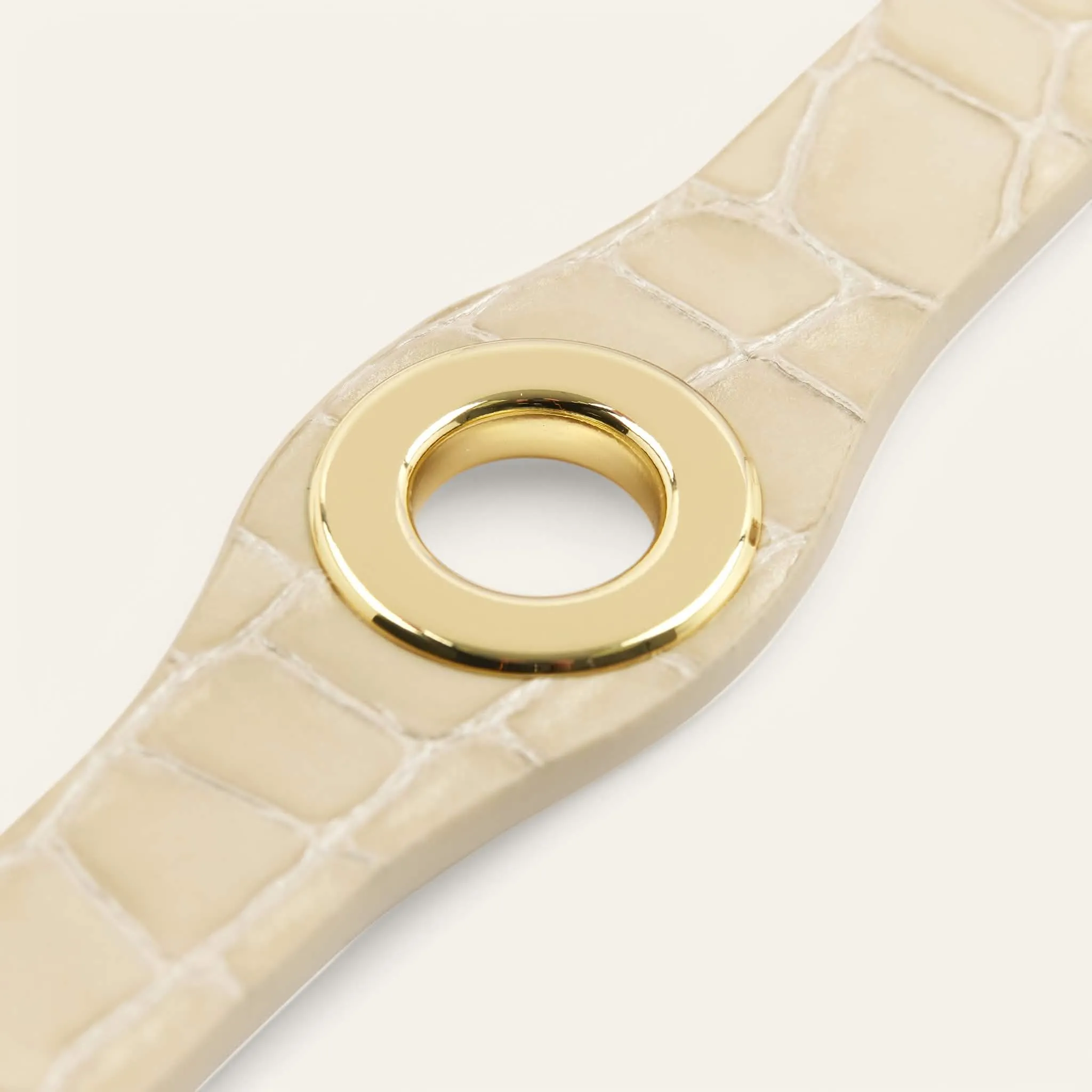 Deco Popper | Cream Patent Croc with Gold hardware