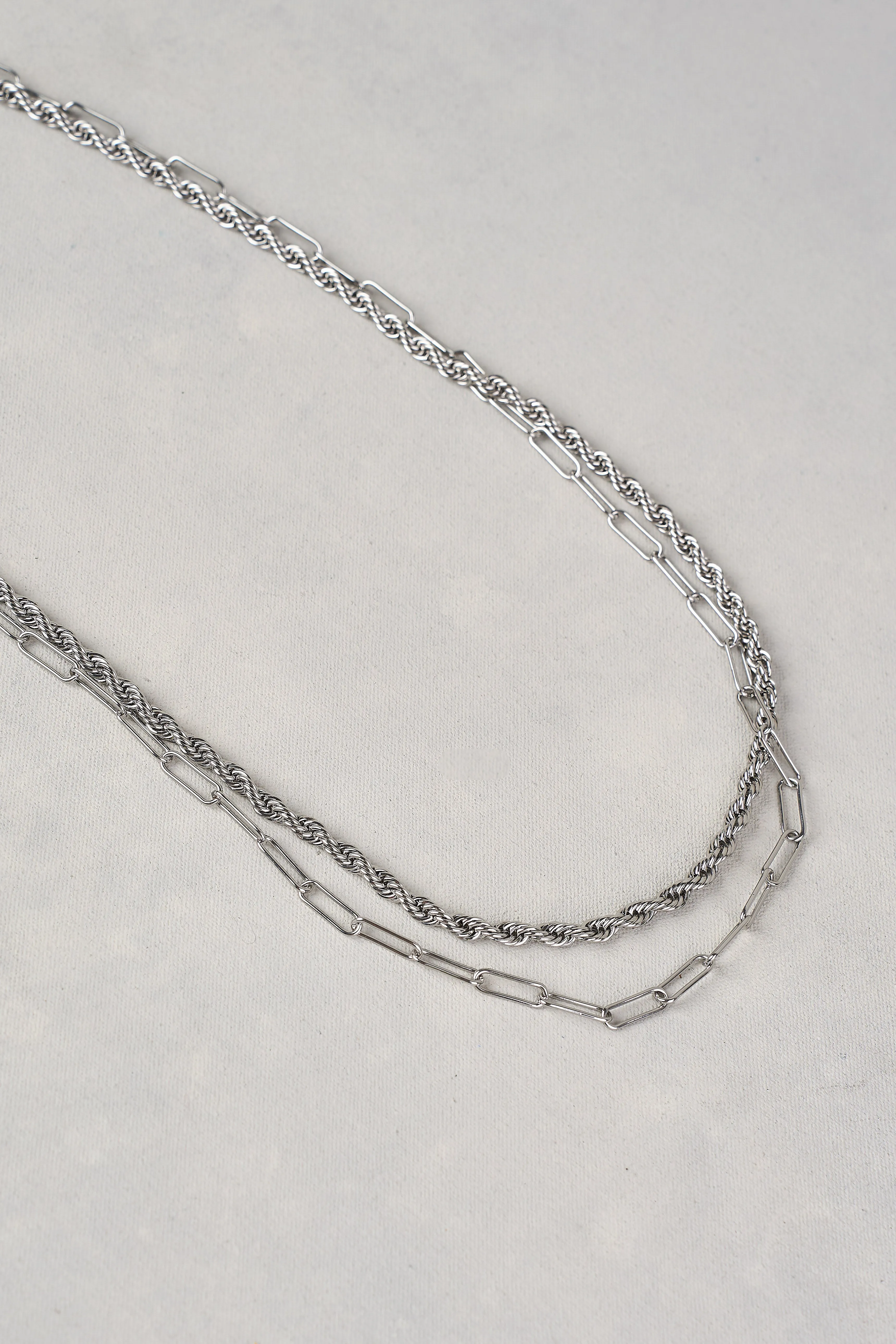 Double Layer Rope Chain Necklace - Rhodium