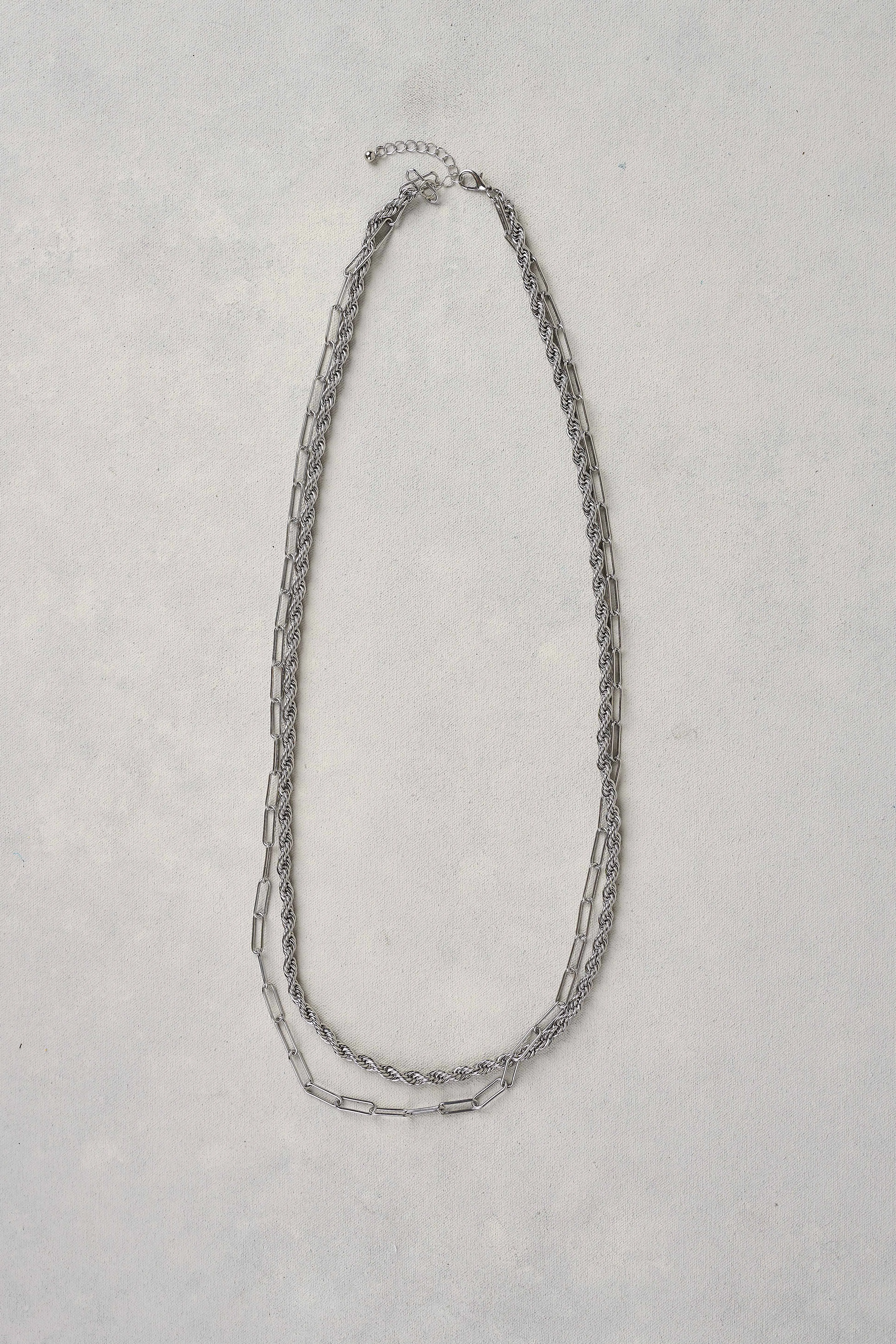 Double Layer Rope Chain Necklace - Rhodium