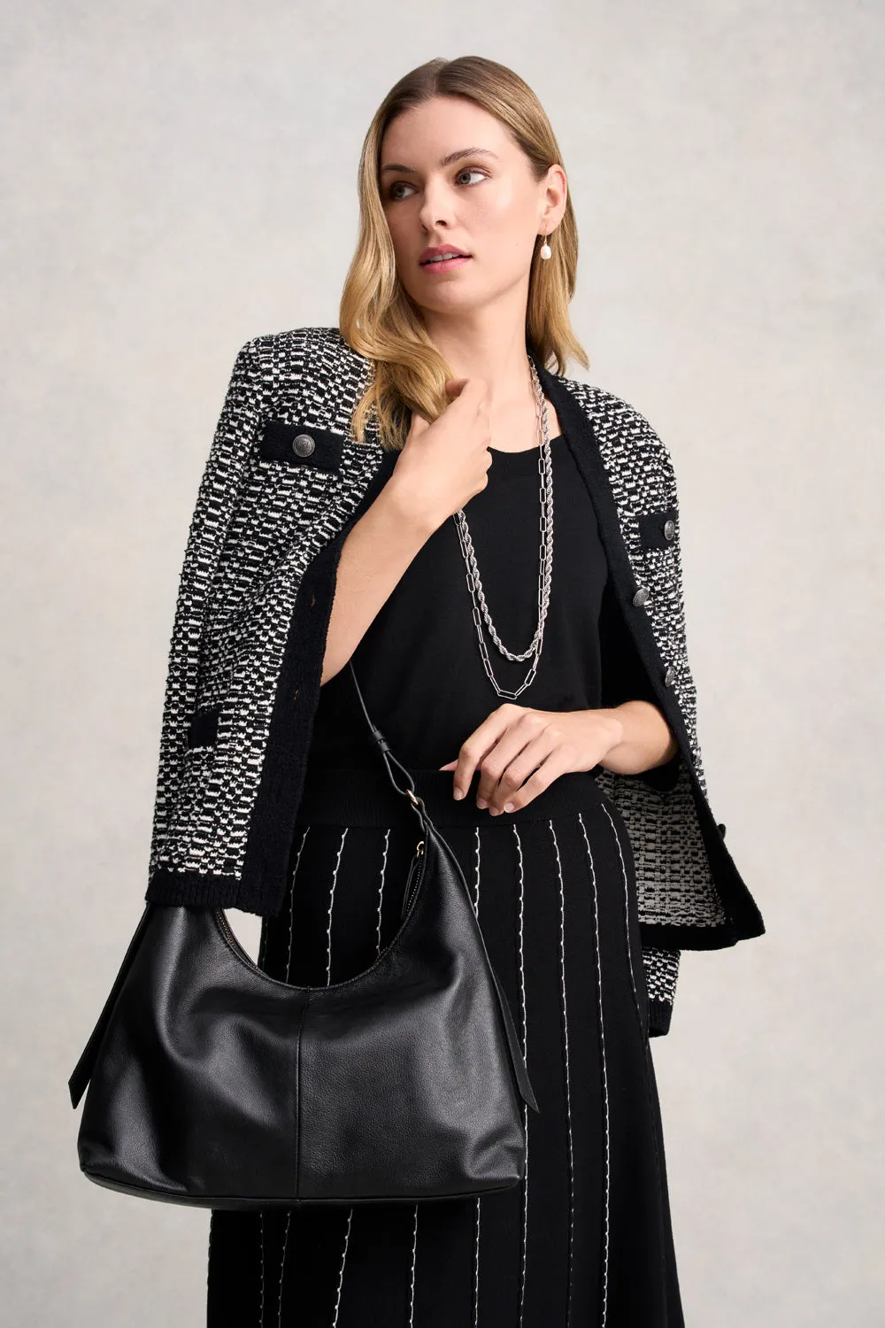 Elena Leather Shoulder Bag - Black