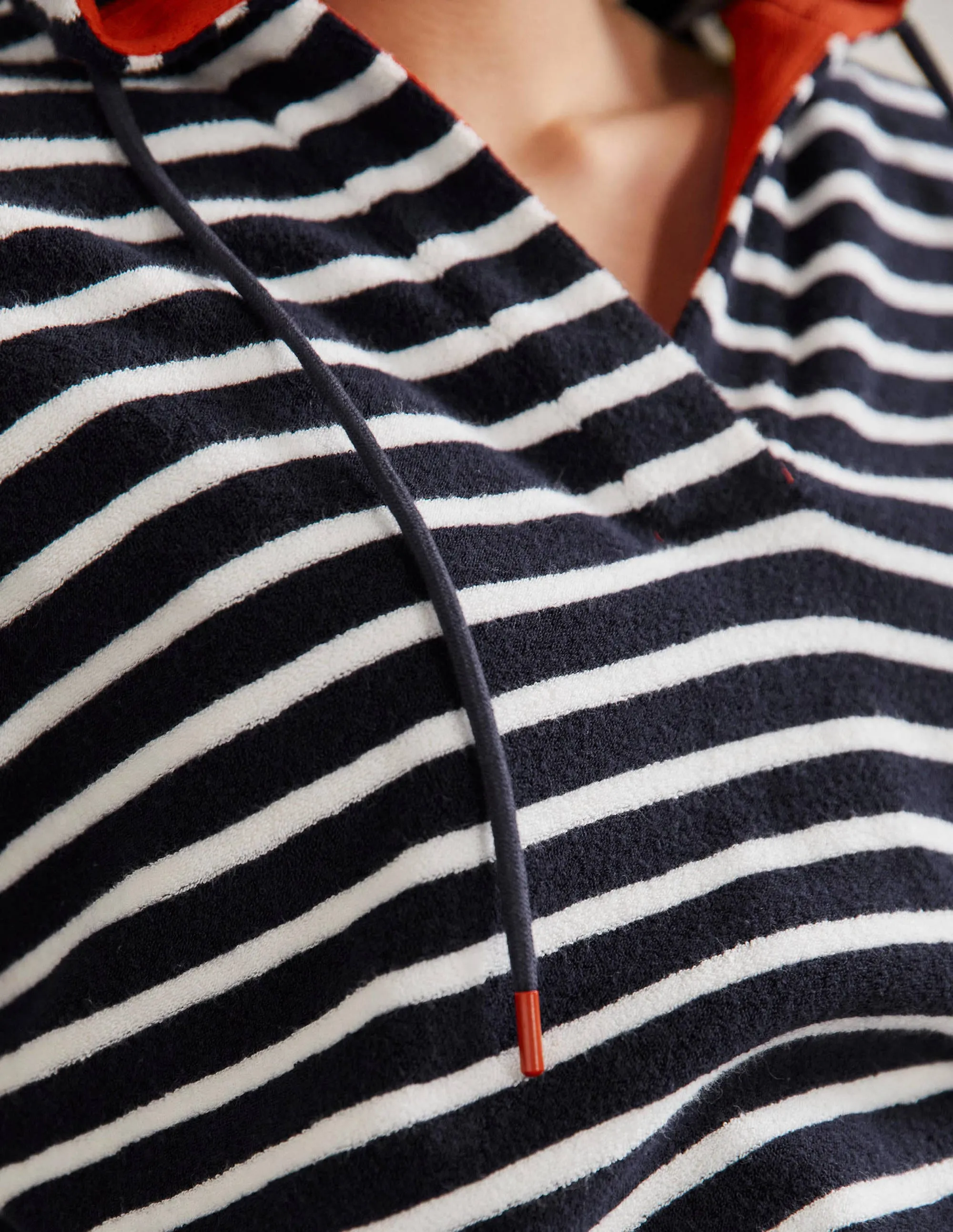 Erica Hooded Towelling Dress-French Navy and Ivory Stripe