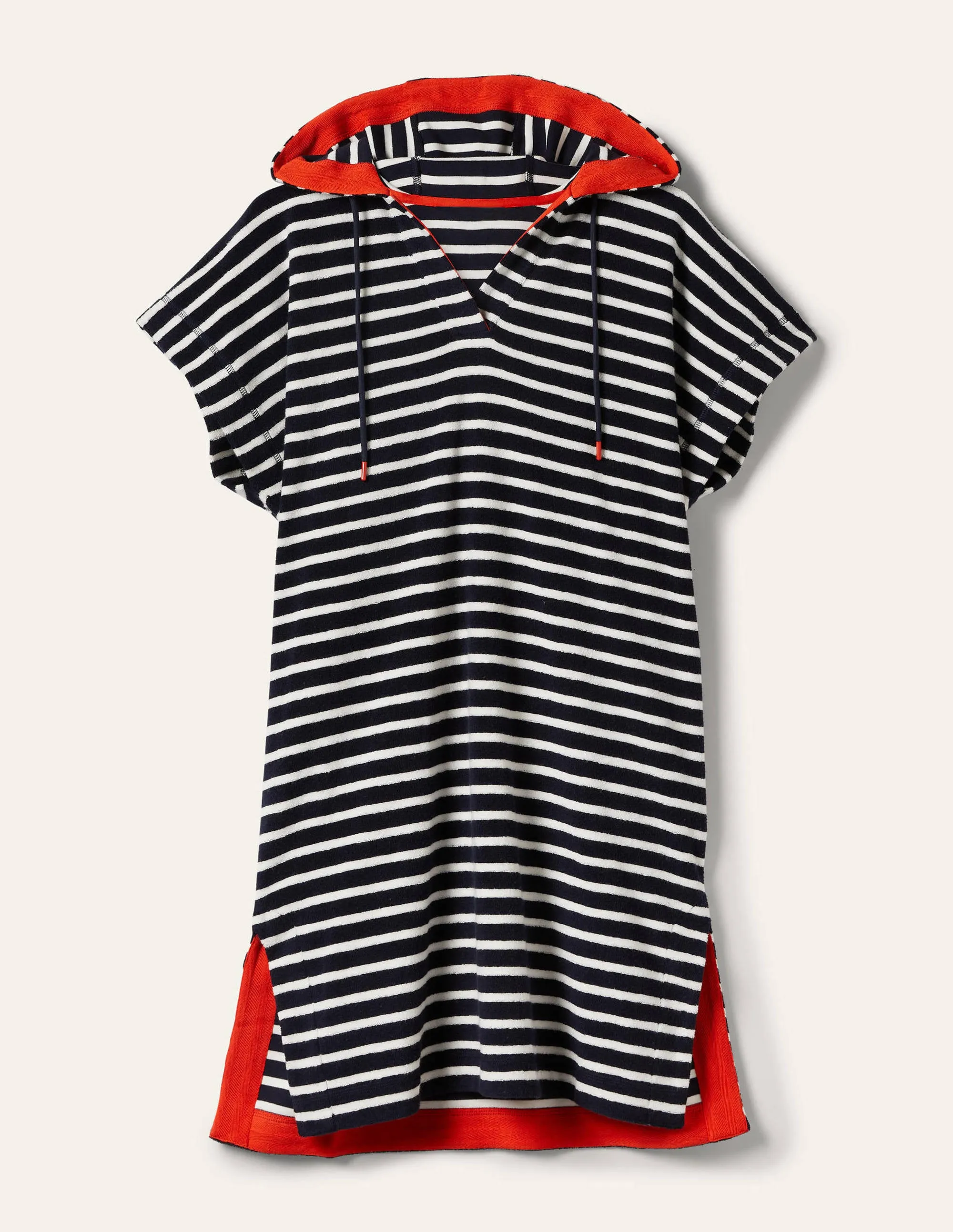 Erica Hooded Towelling Dress-French Navy and Ivory Stripe