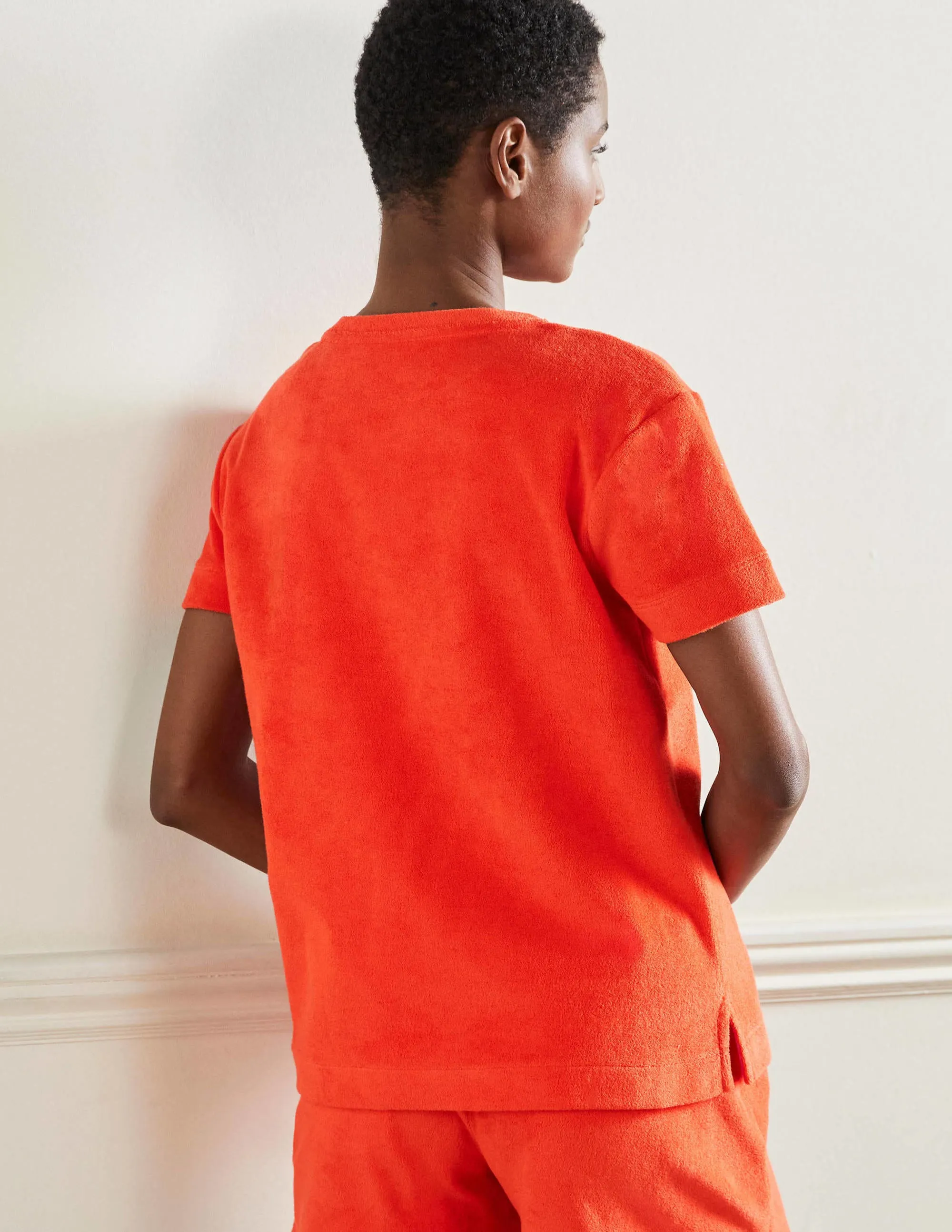 Erica Towelling Crew Neck Top-Bright Papaya