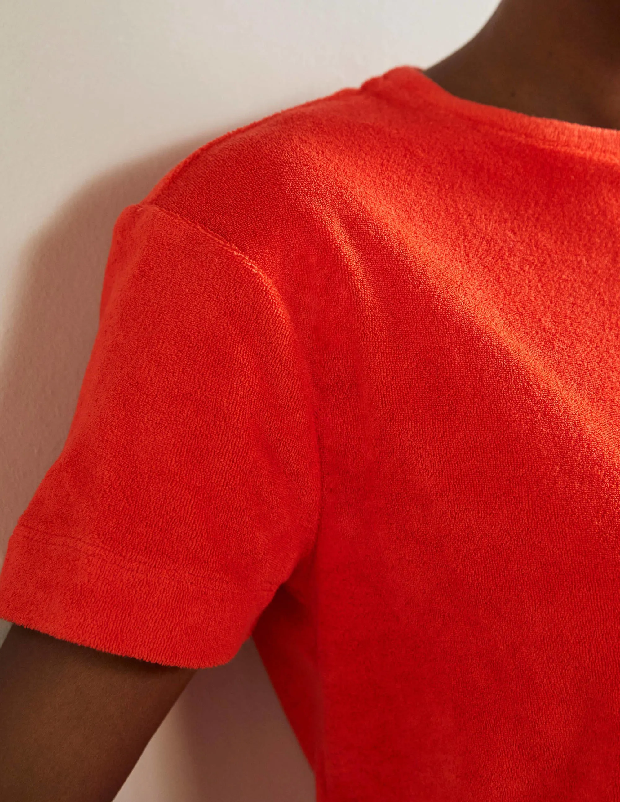 Erica Towelling Crew Neck Top-Bright Papaya