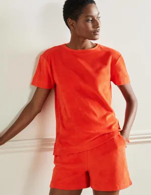 Erica Towelling Crew Neck Top-Bright Papaya