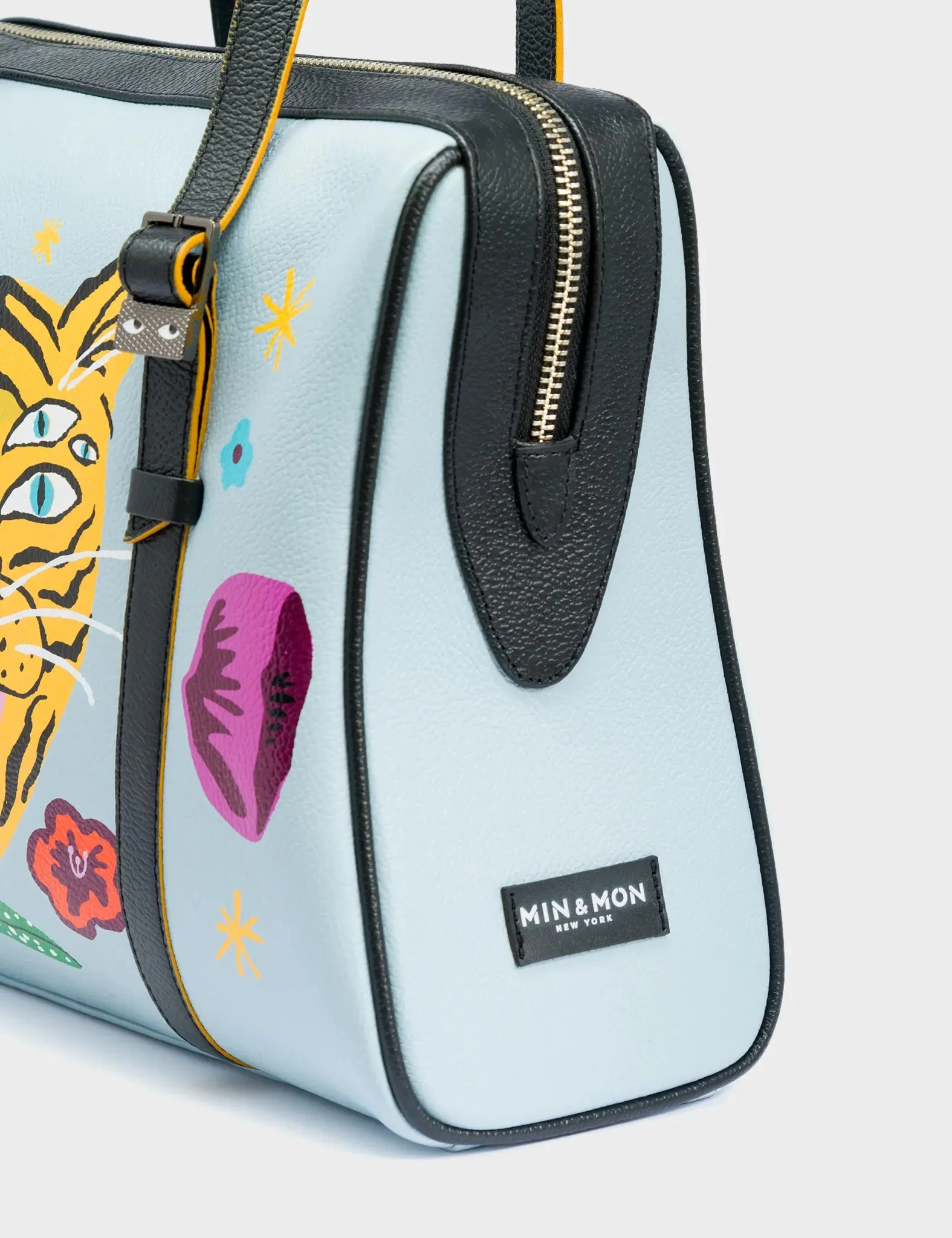 Esther Omphalodes Blue Satchel Bag - Tiger and Flowers Print