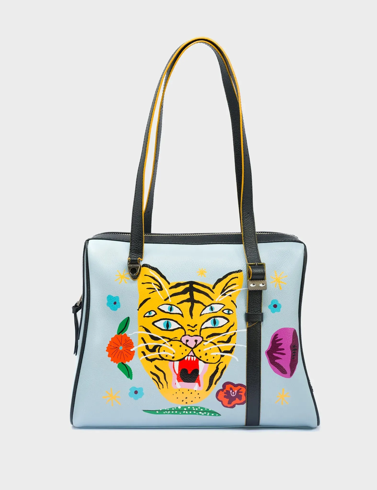 Esther Omphalodes Blue Satchel Bag - Tiger and Flowers Print