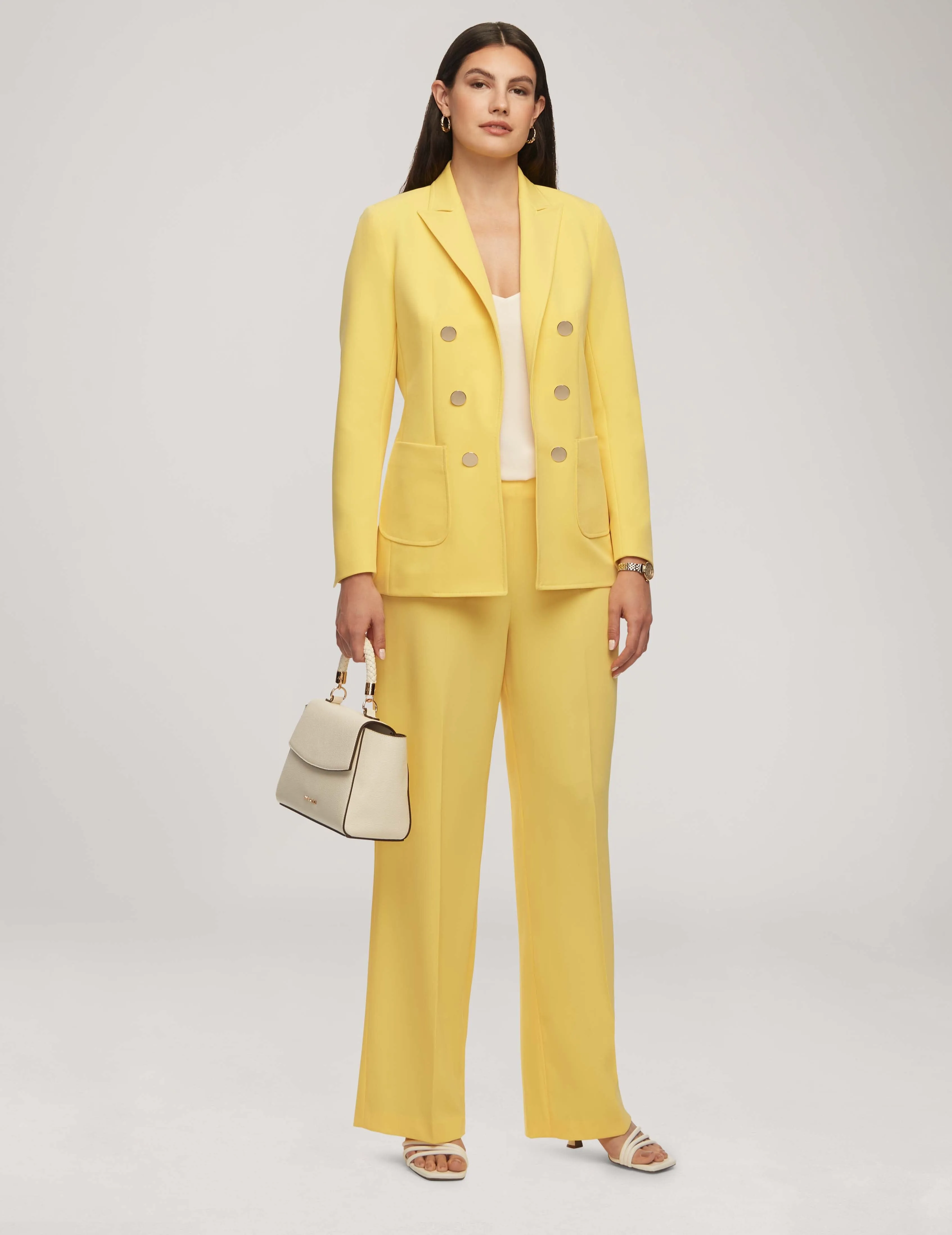 Faux Double-Breasted Jacket With Patch Pockets- Sale