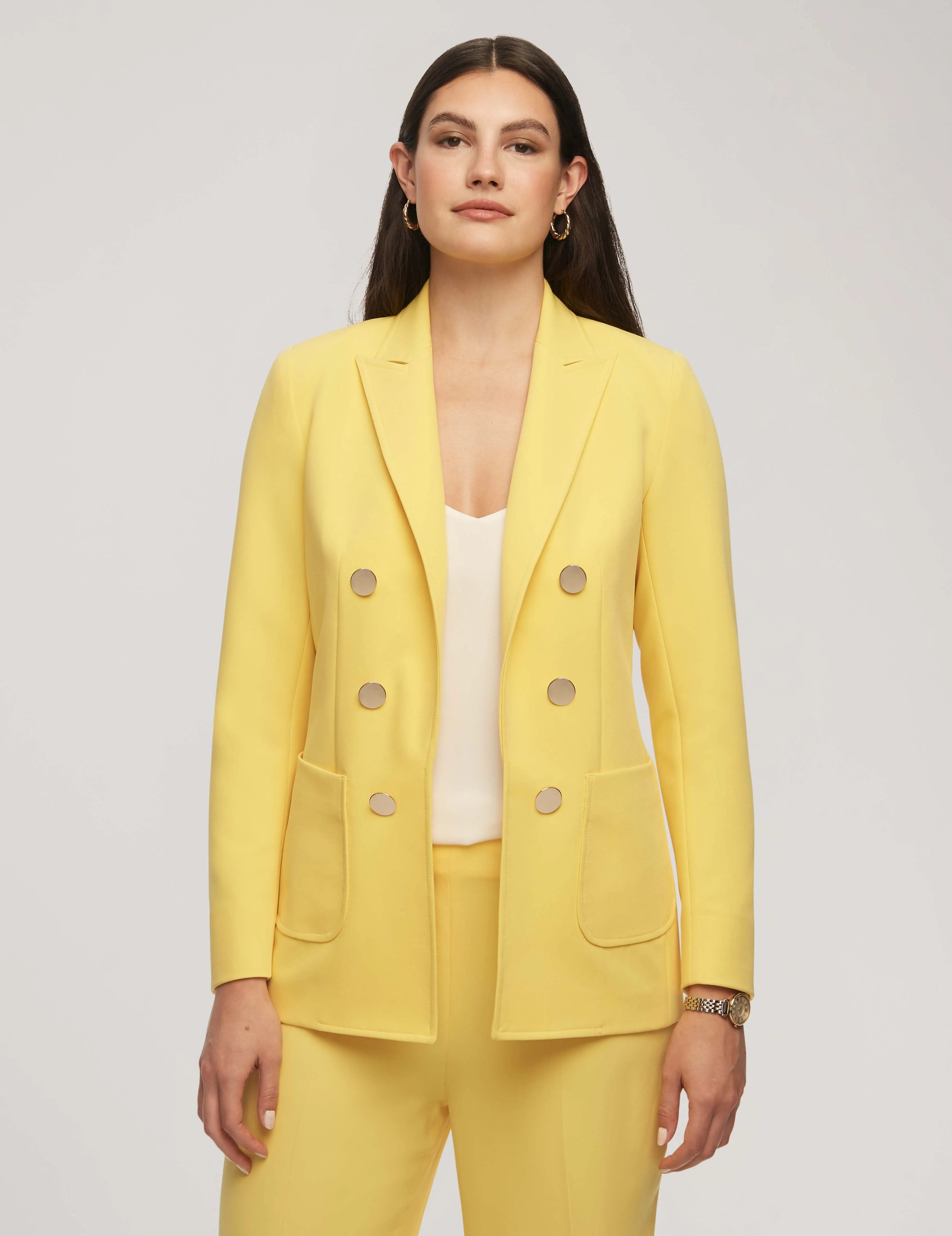Faux Double-Breasted Jacket With Patch Pockets- Sale