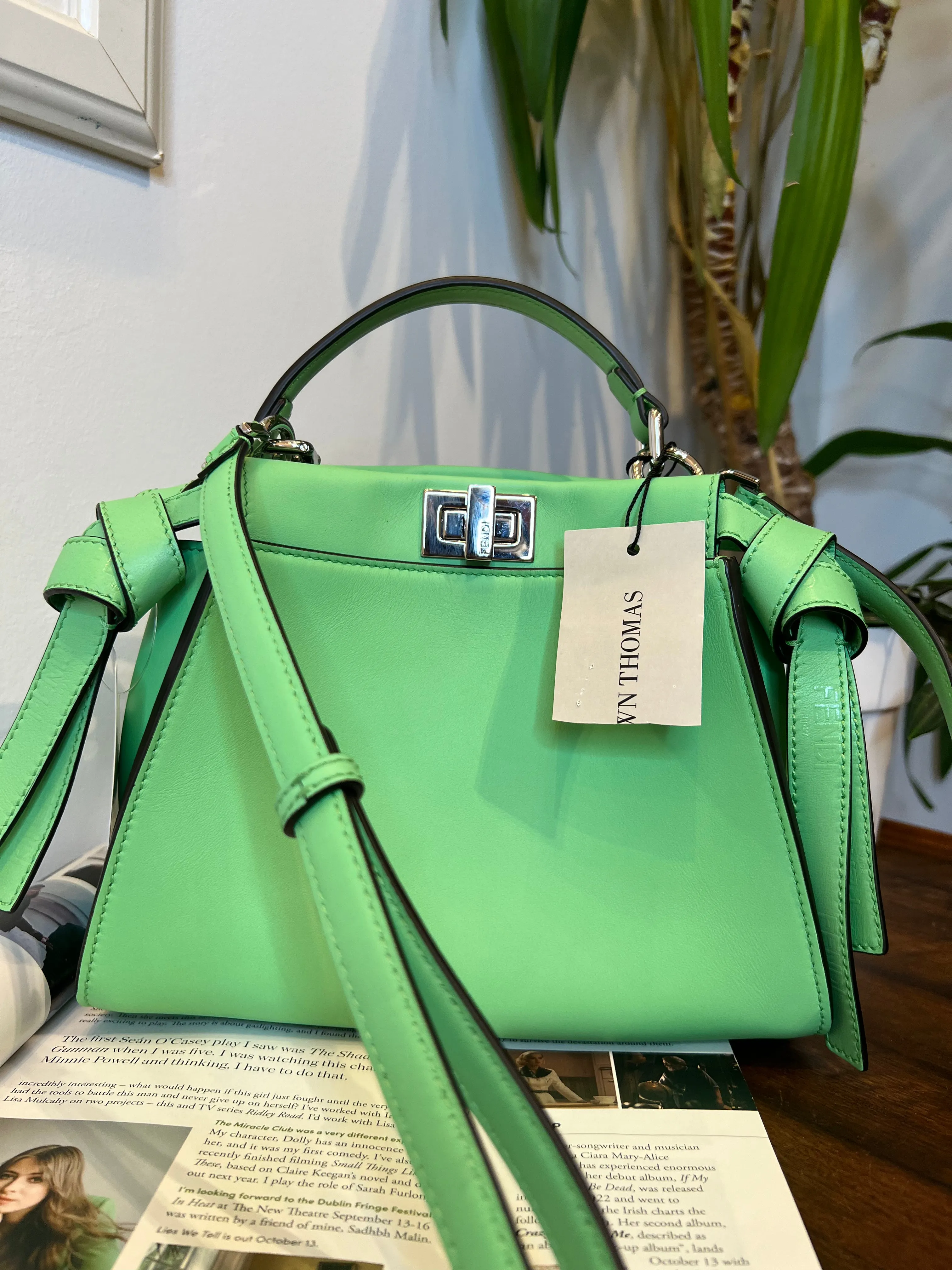 Fendi Pistachio Green Calfskin Leather Peekaboo Mini Crossbody