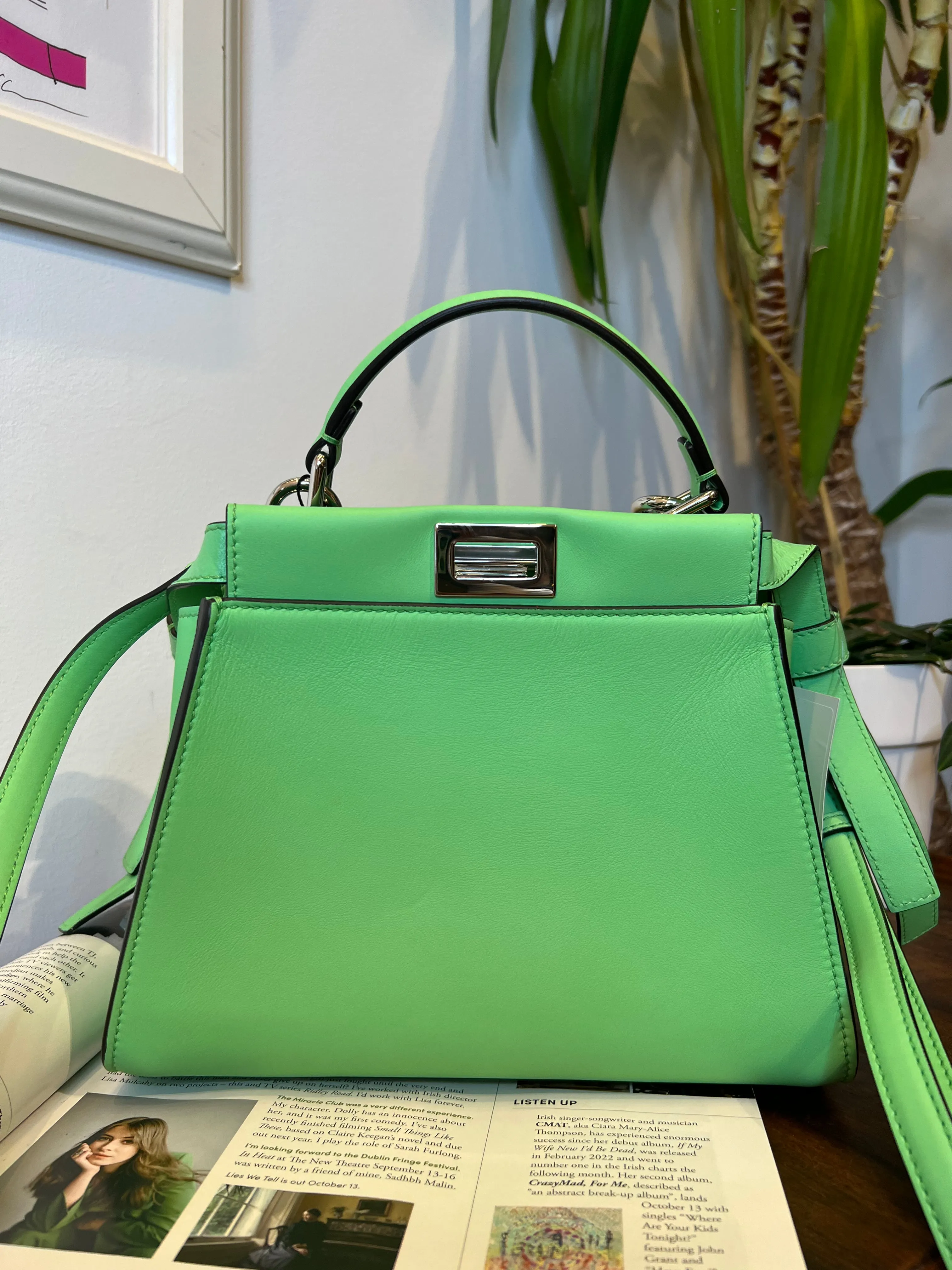 Fendi Pistachio Green Calfskin Leather Peekaboo Mini Crossbody