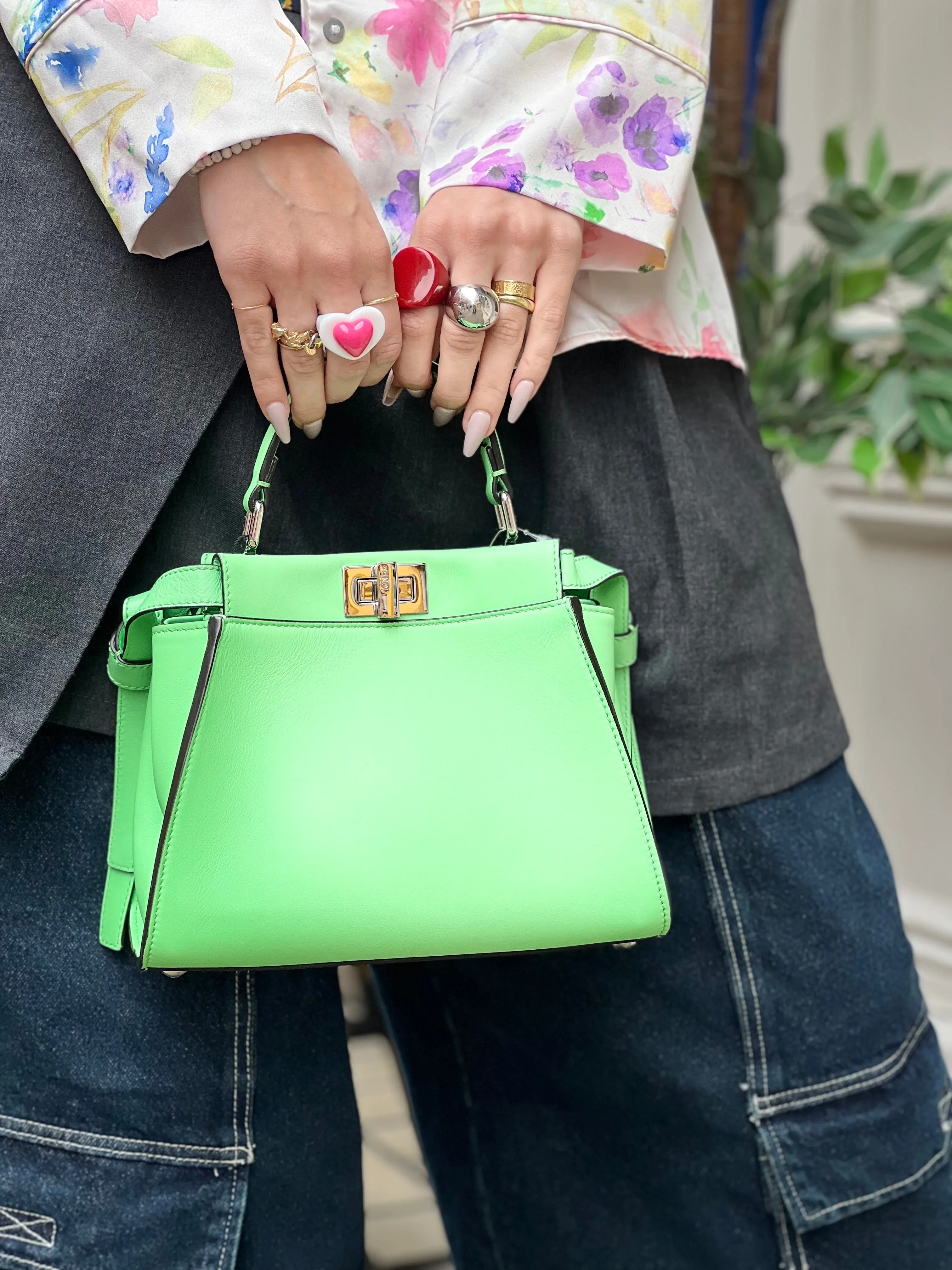 Fendi Pistachio Green Calfskin Leather Peekaboo Mini Crossbody