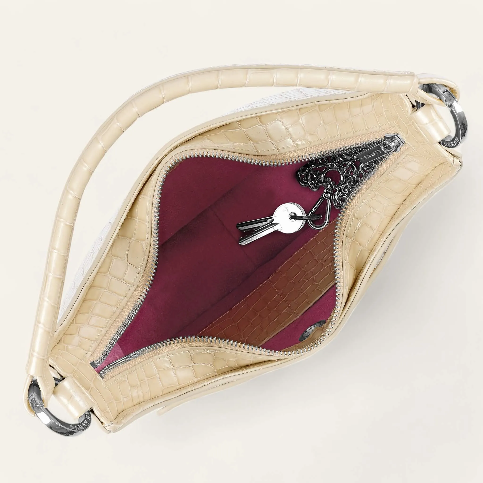 Florence Shoulder Bag | Cream Patent Croc with Silver hardware