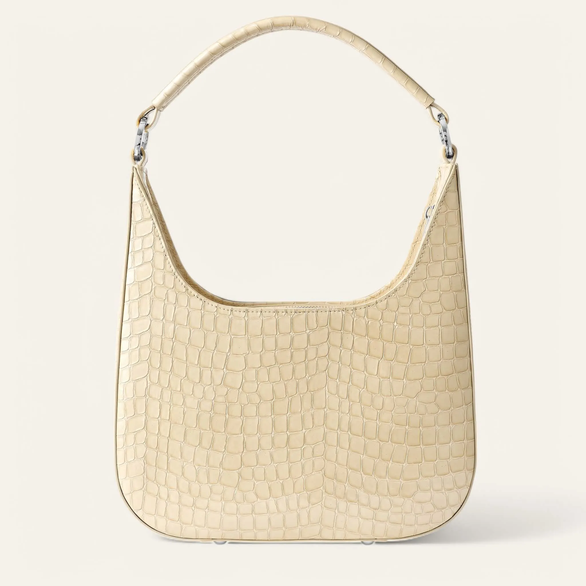 Florence Shoulder Bag | Cream Patent Croc with Silver hardware