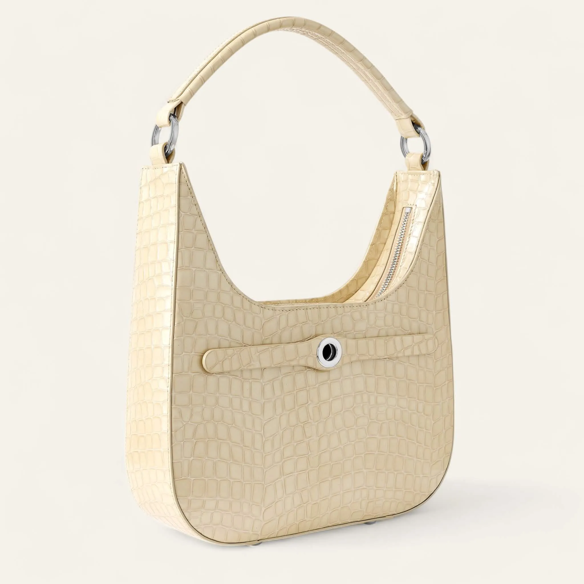 Florence Shoulder Bag | Cream Patent Croc with Silver hardware