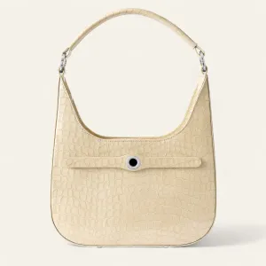 Florence Shoulder Bag | Cream Patent Croc with Silver hardware