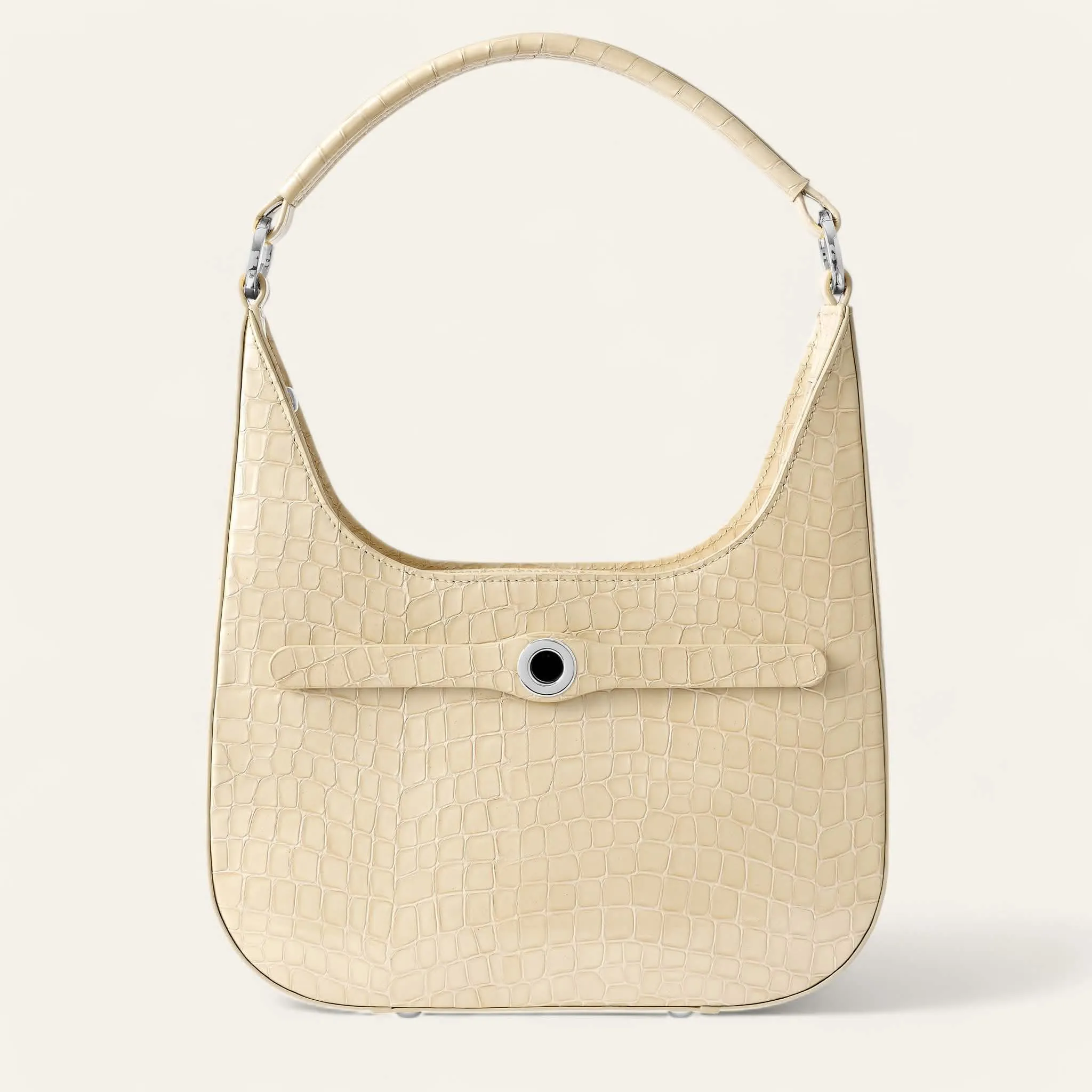 Florence Shoulder Bag | Cream Patent Croc with Silver hardware