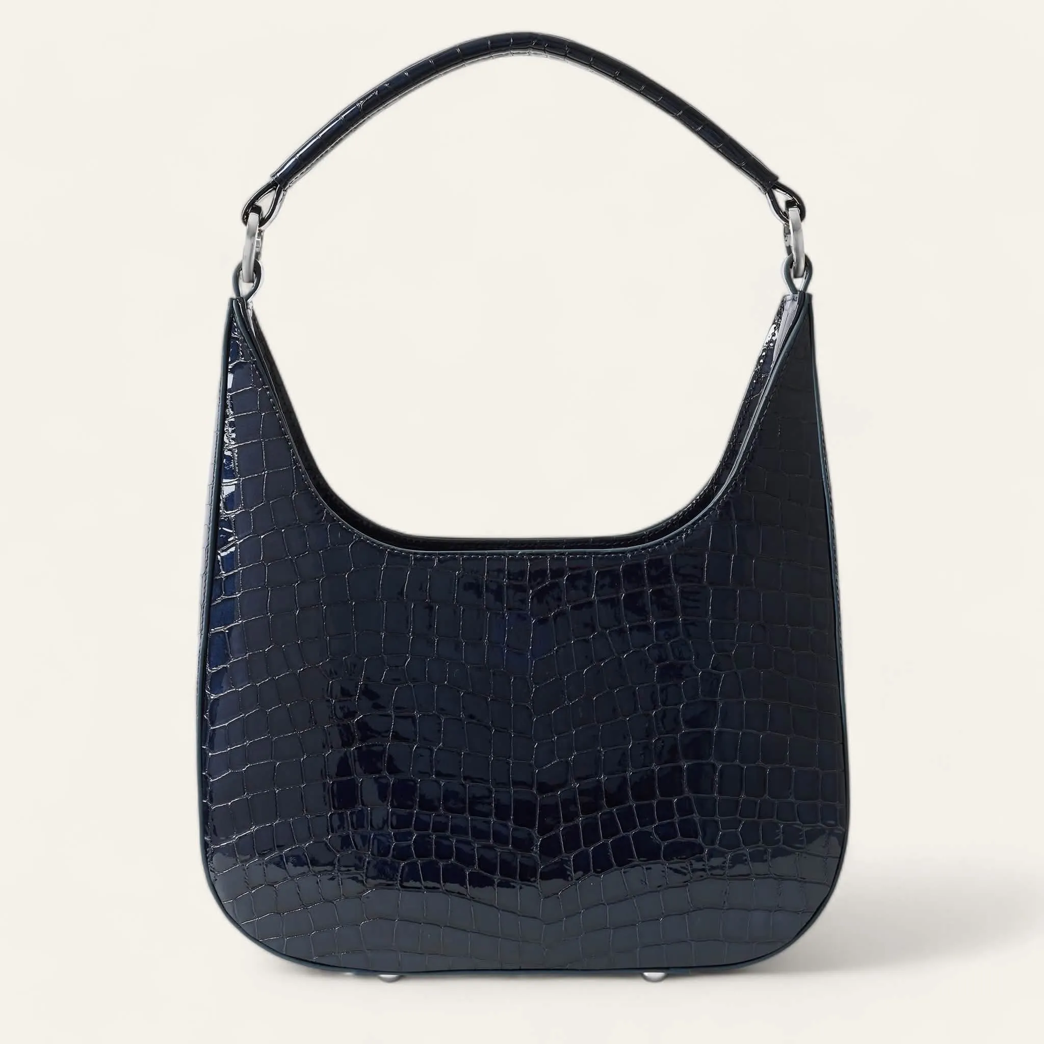 Florence Shoulder Bag | Navy Patent Croc with Silver hardware