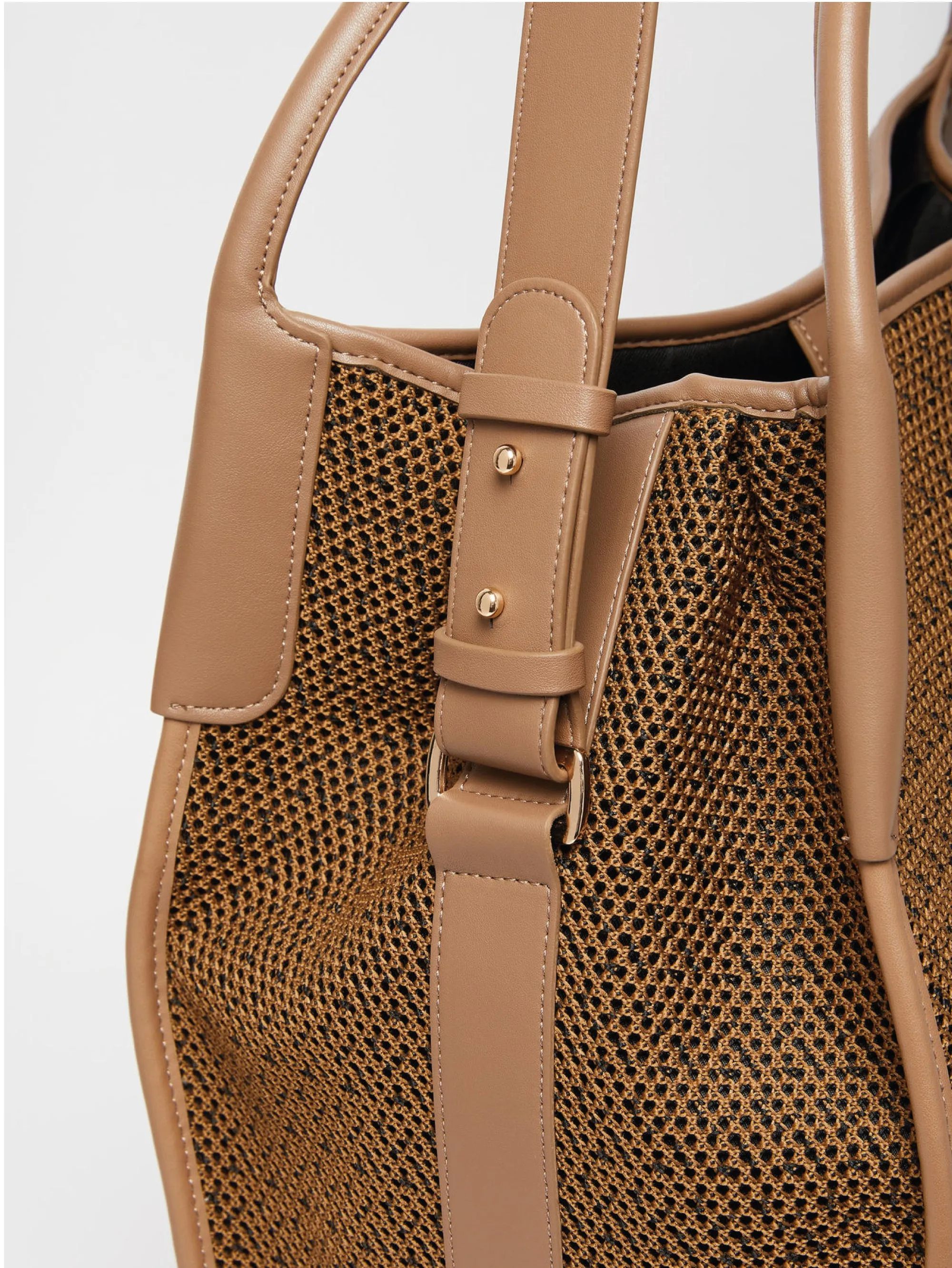 Freda Camel/Black Coated Fabric Hobo Bag