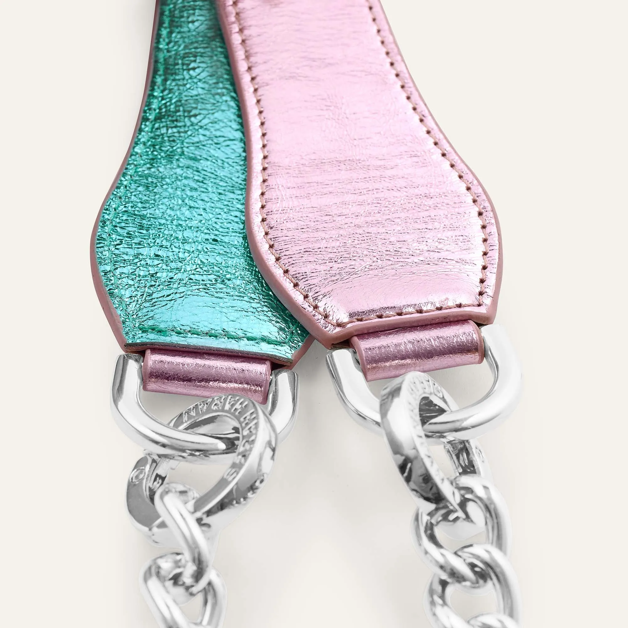 Gemini Strap | Metallic Pink Metallic Turquoise with Silver hardware