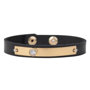 Golden Band with Rhinestone Leather Bracelet