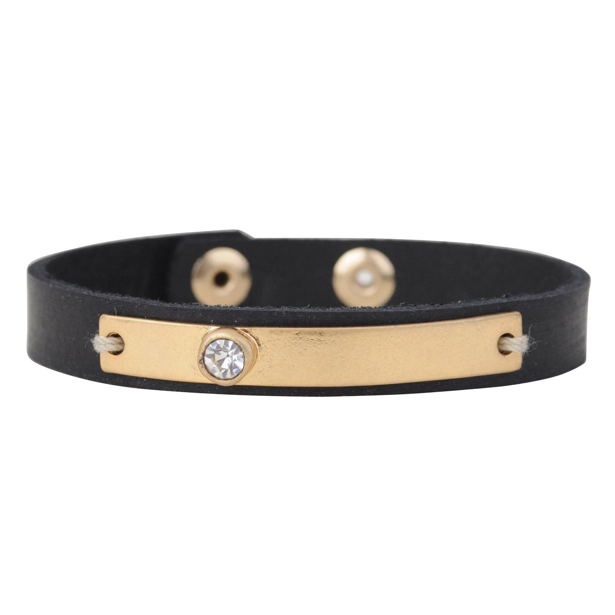Golden Band with Rhinestone Leather Bracelet