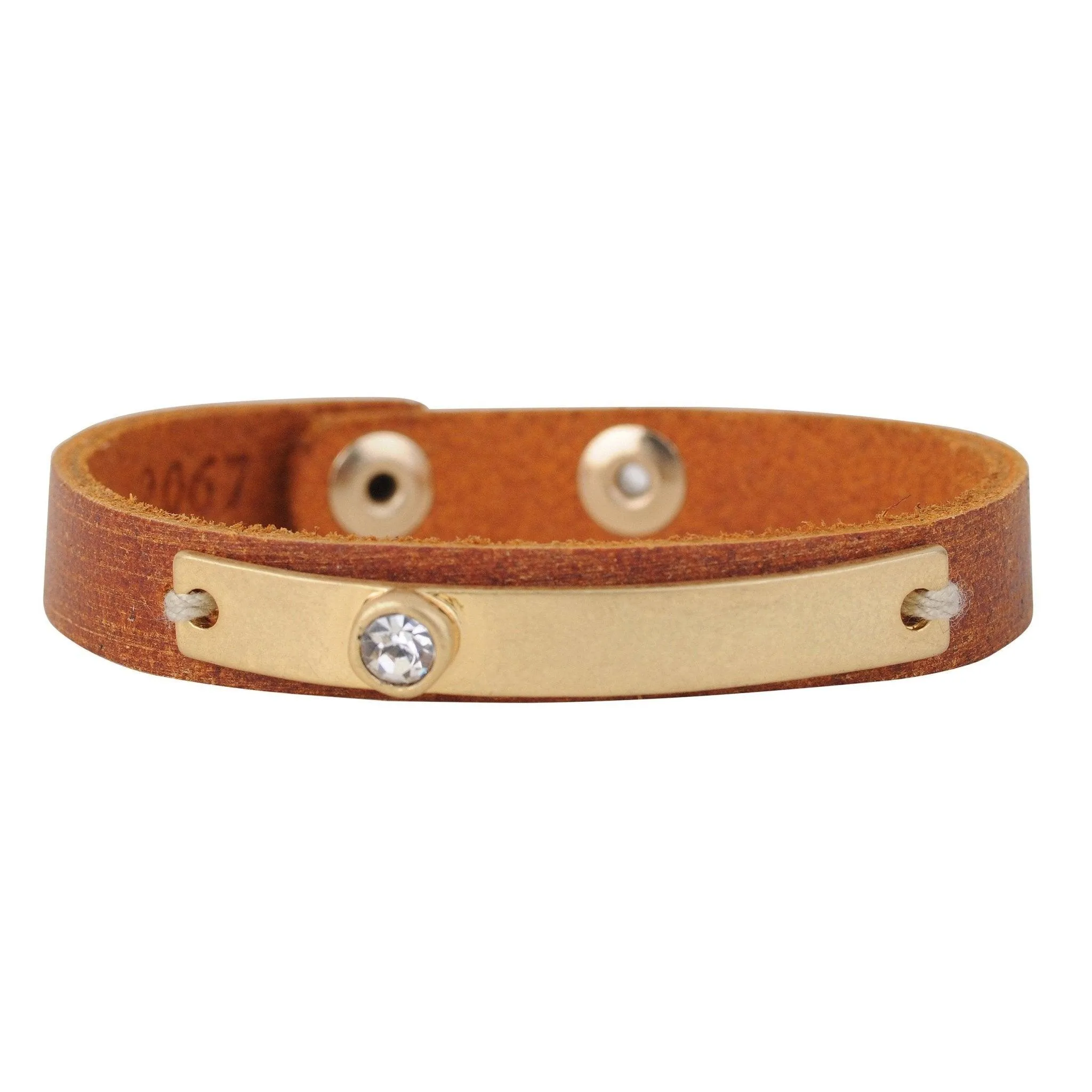 Golden Band with Rhinestone Leather Bracelet
