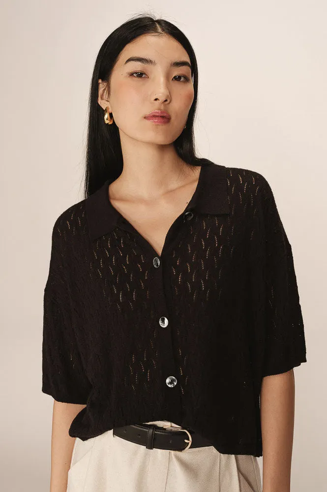 Grace & Mila Pao Fine Knit Black Cardigan